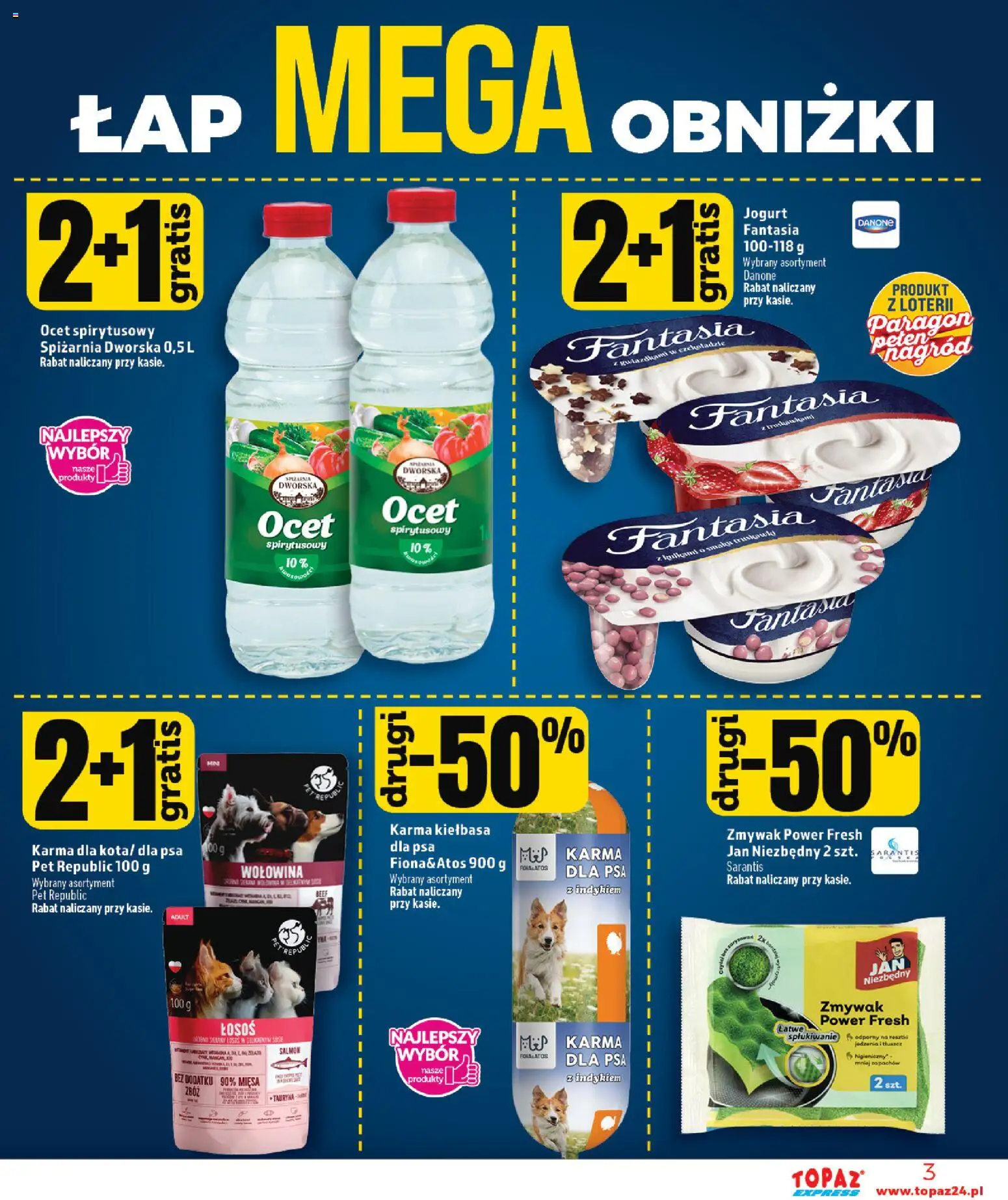 Topaz gazetka - Express od 27.08.2026 | Strona: 3 | Produkty: Ocet spirytusowy, Łosoś, Wołowina, Karma