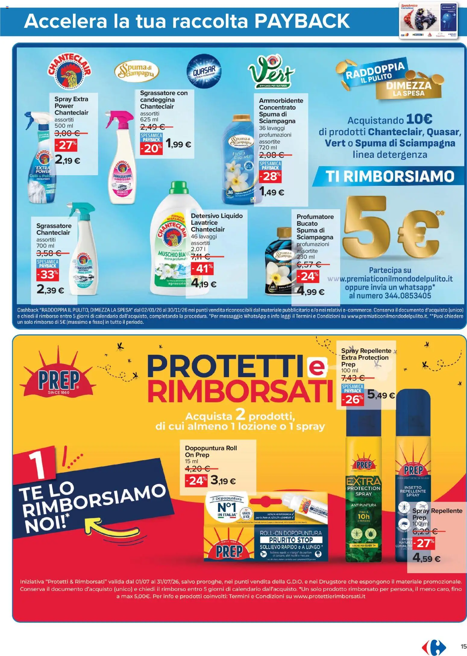 Volantino Carrefour del 13/07/2026 | Pagina: 15 | Prodotti: Ammorbidente, Tè, Candeggina, Sgrassatore