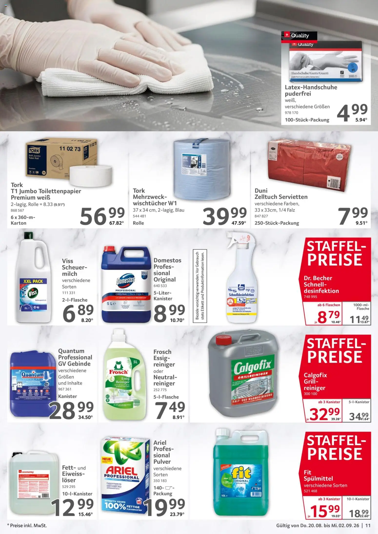 Selgros Gastronomie – gültig ab 20.08.2026 | Seite: 11 | Produkte: Grill, Milch, Essig, Toilettenpapier