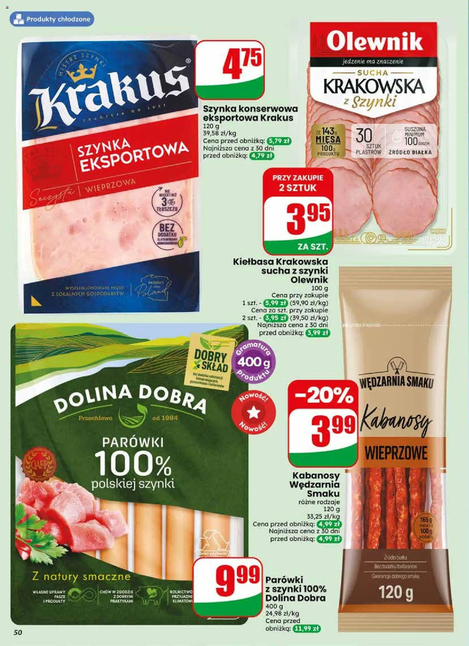 Dino gazetka od 13.05.2026 | Strona: 50 | Produkty: Kiełbasa, Parówki z szynki, Parówki, Kiełbasa krakowska