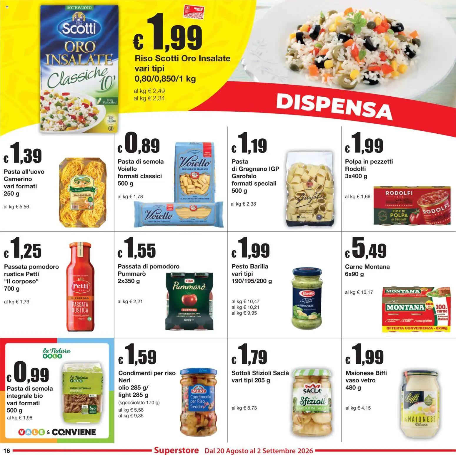 Volantino Sì con Te del 20/08/2026 | Pagina: 16 | Prodotti: Voiello, Olio, Pesto, Carne
