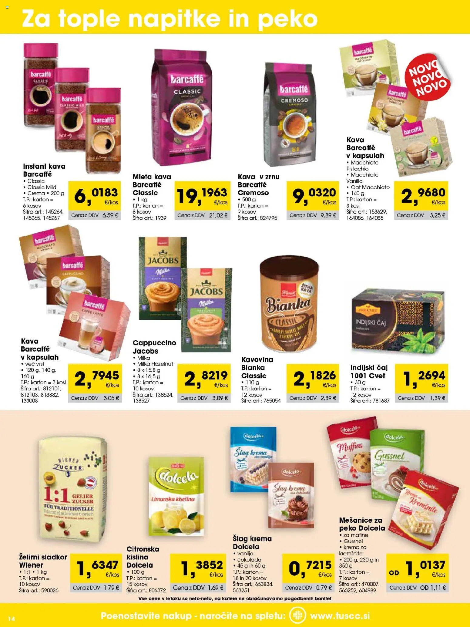 Novi Tuš katalog ponudbe – veljaven od 01.07.2026 | Stran: 14 | Izdelki: Kos, Krema, Kava, Cokolada