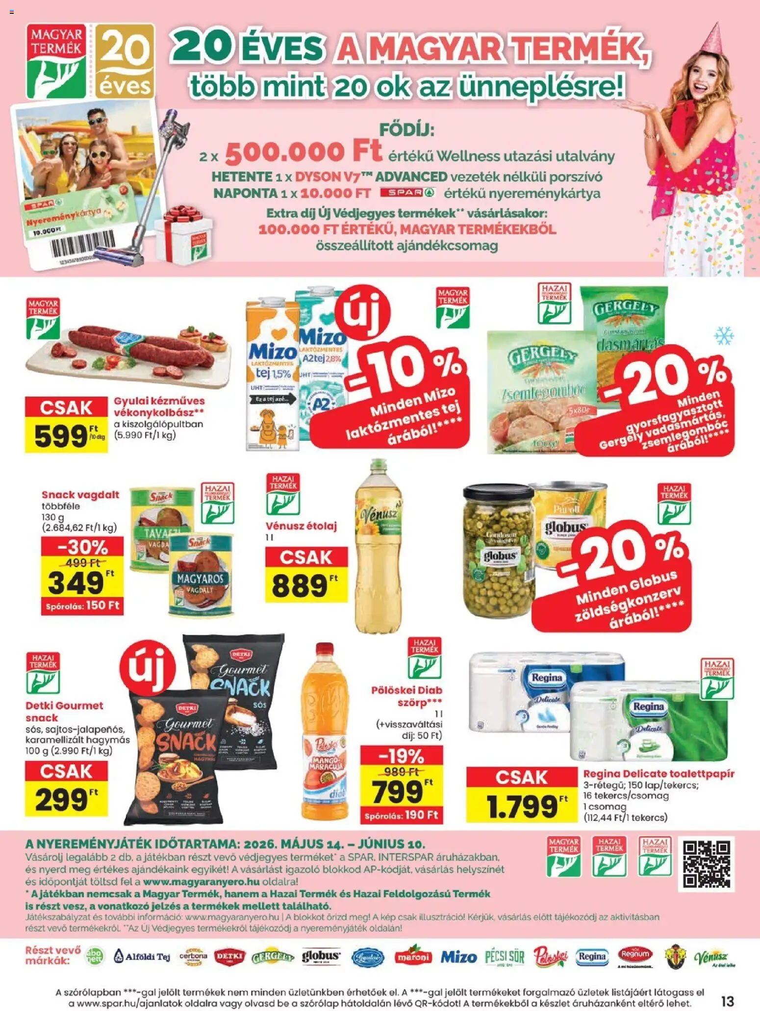 Spar akciós ujság - amely érvényes a következő dátumtól: 14.05.2026 | Oldal: 13 | Termékek: Kiseli krastavci, Porszívó, Tej, Mangó
