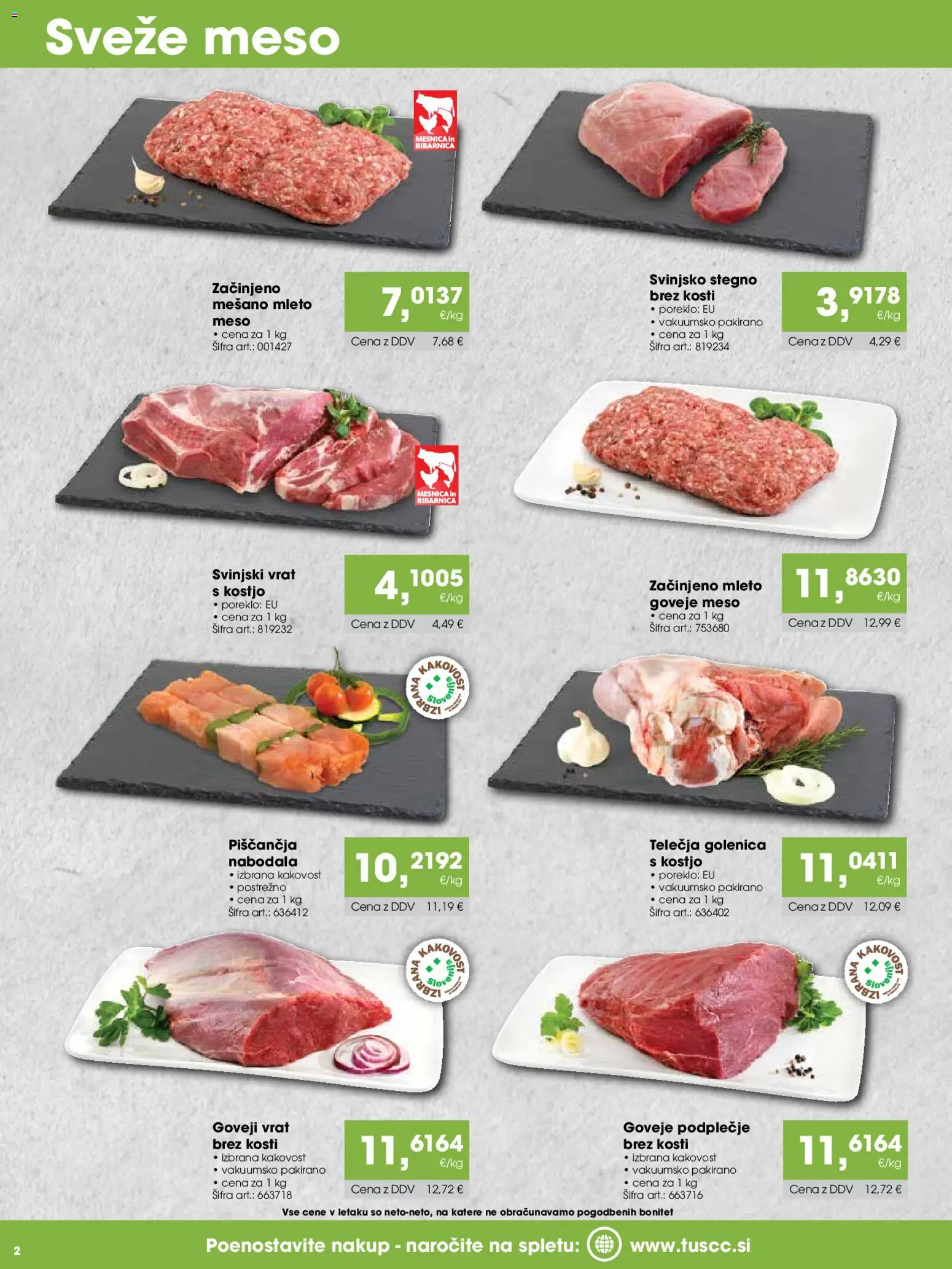 Novi Tuš katalog ponudbe – veljaven od 15.07.2026 | Stran: 2 | Izdelki: Nabodala, Goveje meso