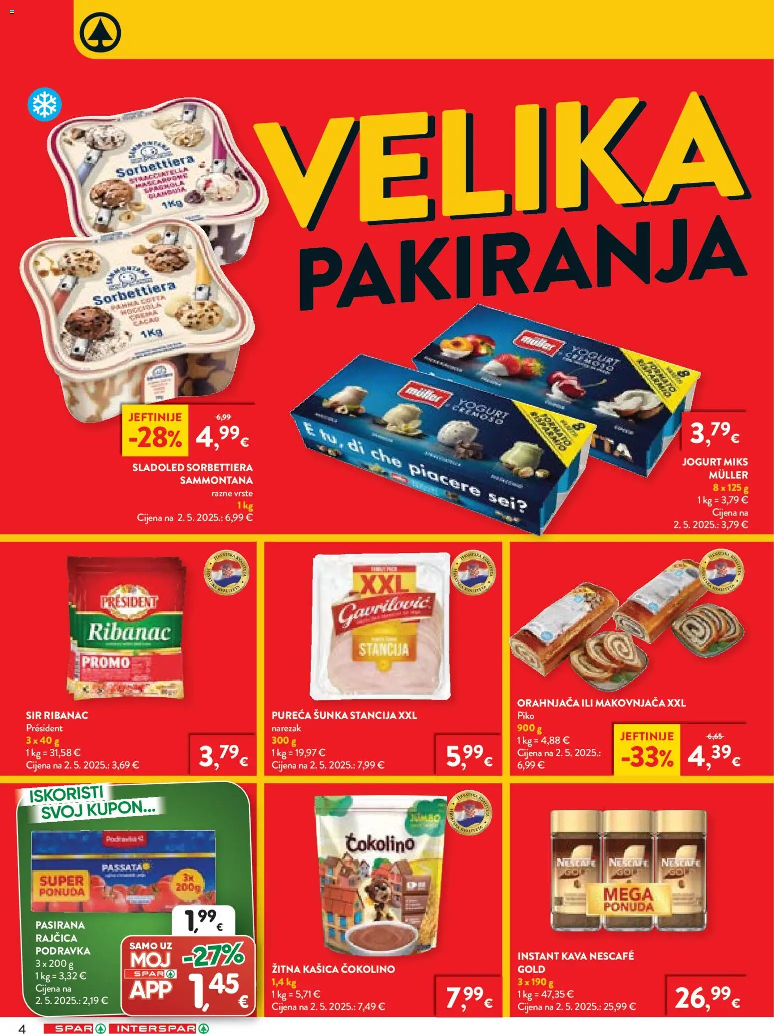 Spar katalog | vrijedi od 22.04.2026 | Stranica: 4 | Proizvodi: Sir, Kava, Podravka, Sladoled