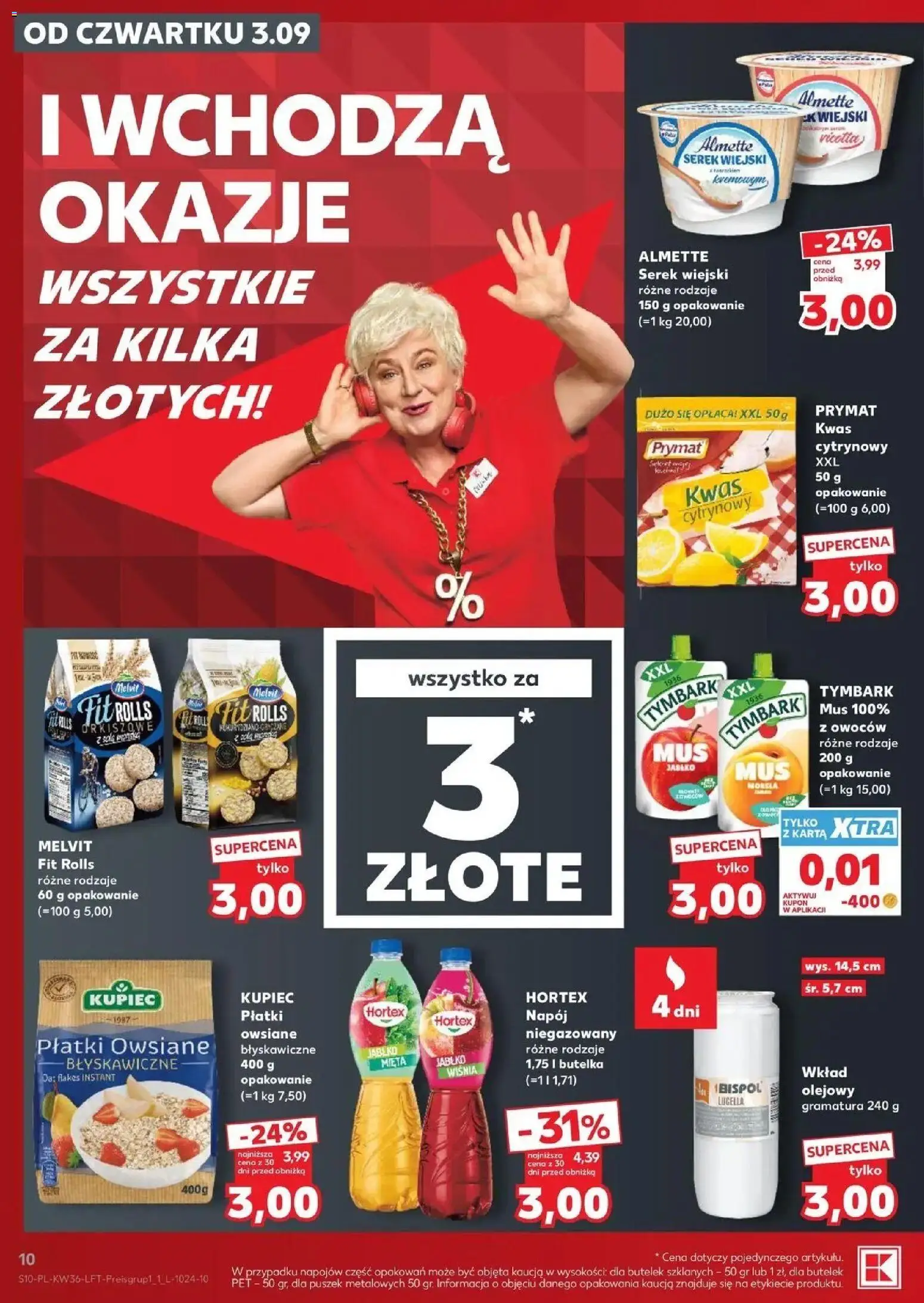Kaufland gazetka od 03.09.2026 - od jutra PDF | Strona: 10 | Produkty: Płatki owsiane, Serek, Tymbark, Almette