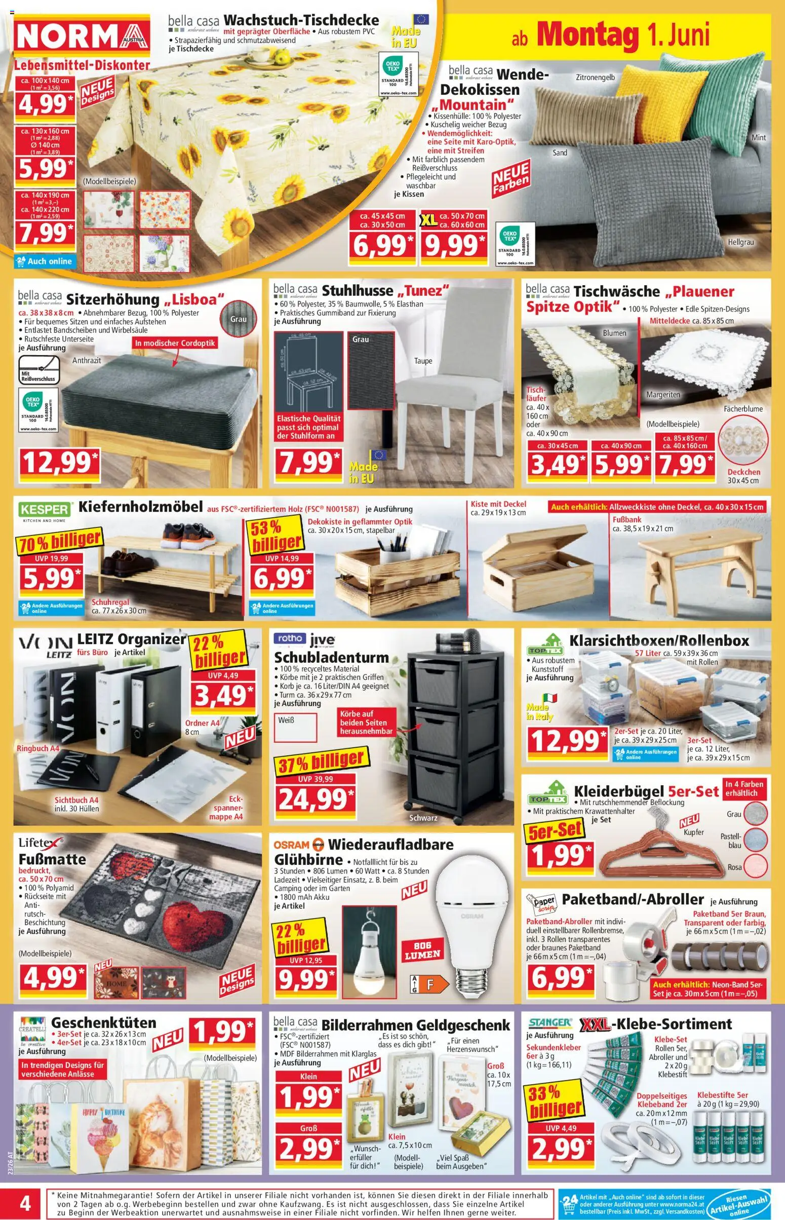 Norma Flugblatt gültig ab 01.06.2026 | Seite: 4 | Produkte: Kissen, Tisch, Korb, Kleiderbügel