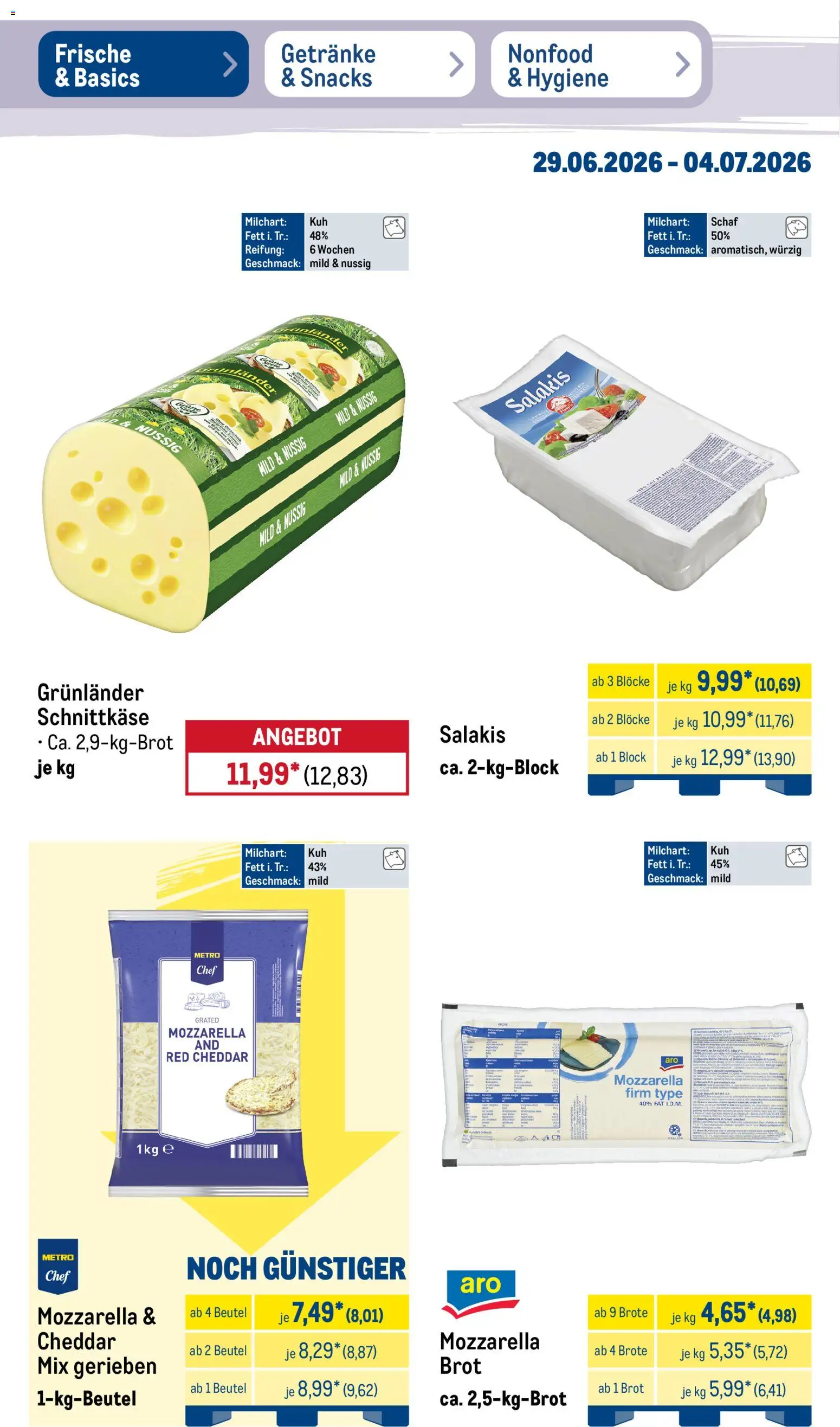 Metro Prospekt – gültig ab 29.06.2026 | Seite: 14 | Produkte: Mozzarella, Grunlander, Salakis, Nüsse