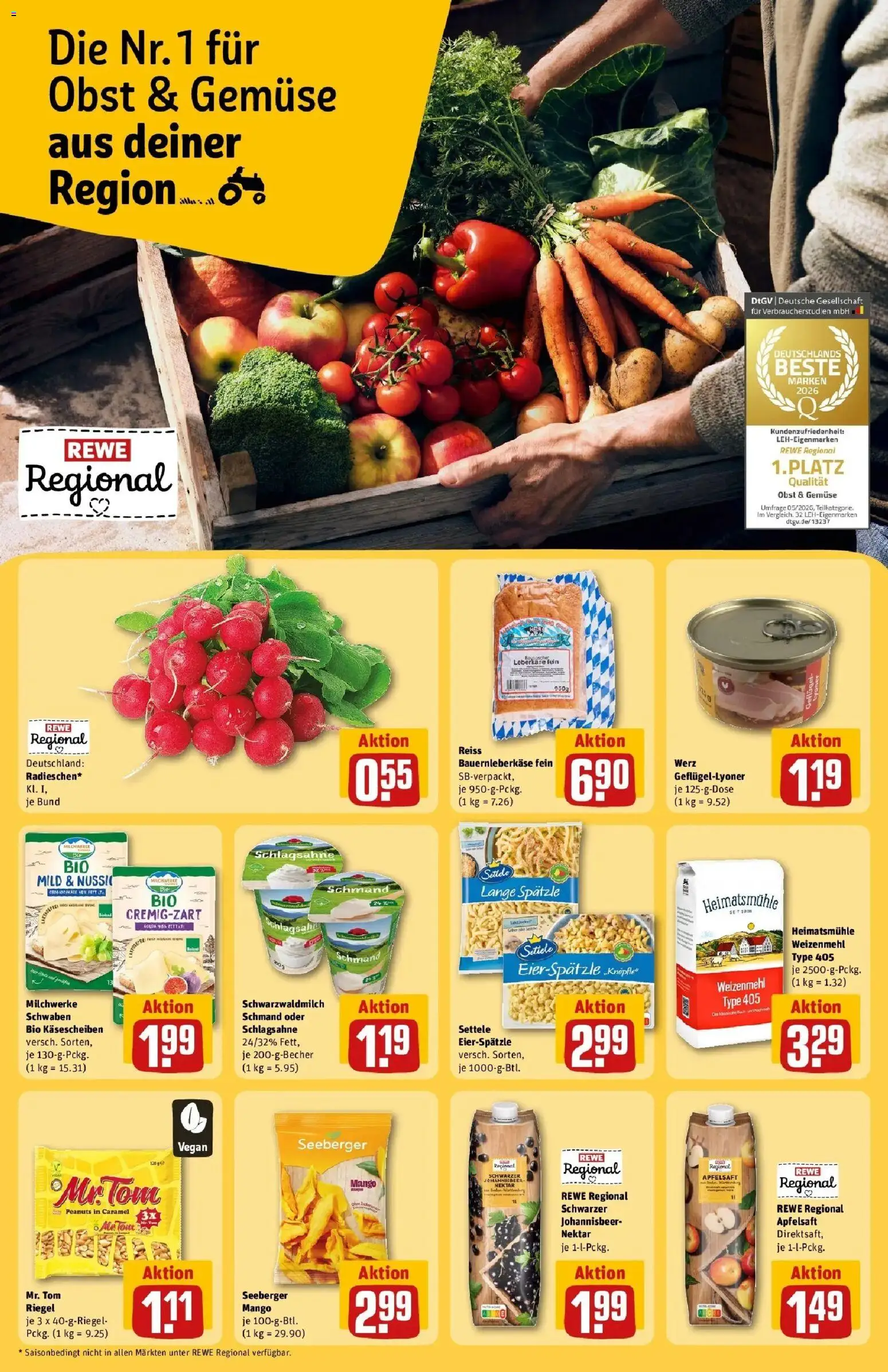 REWE Prospekt ab 07.09.2026 zum Blättern » Angebote | Seite: 26 | Produkte: Apfelsaft, Obst, Mango, Leberkase