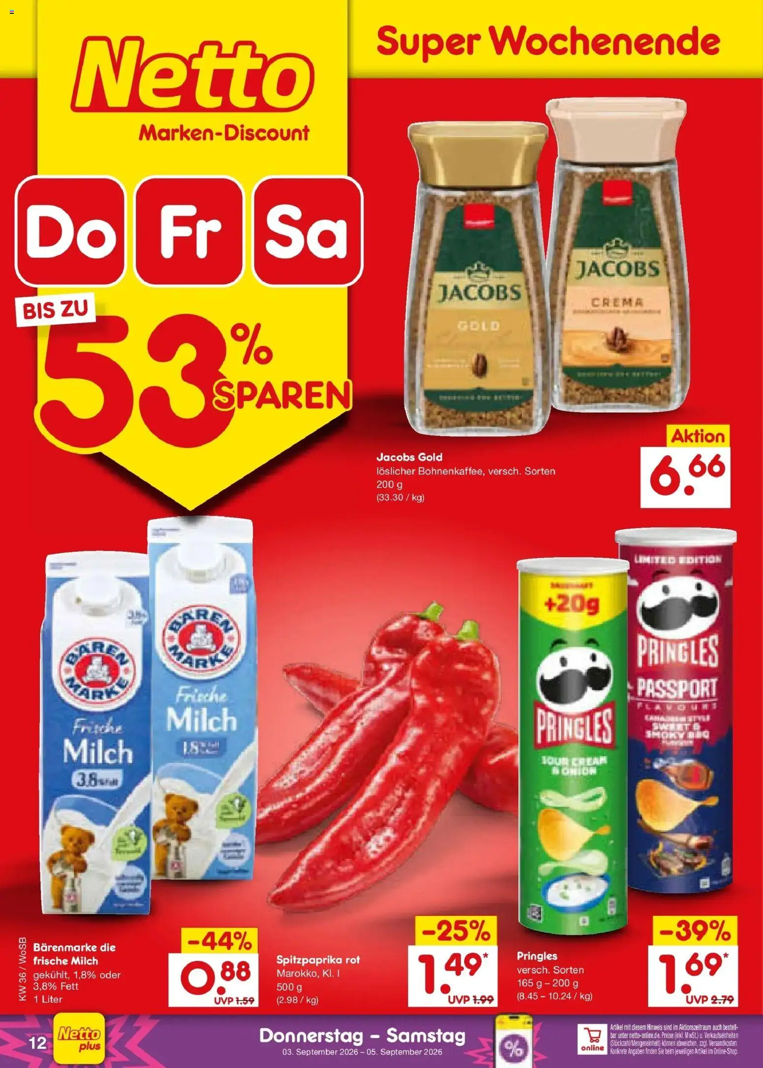 Netto Marken-Discount Prospekt Mannheim (ab 31.08.2026) » Angebote | Seite: 44 | Produkte: Milch, Pringles