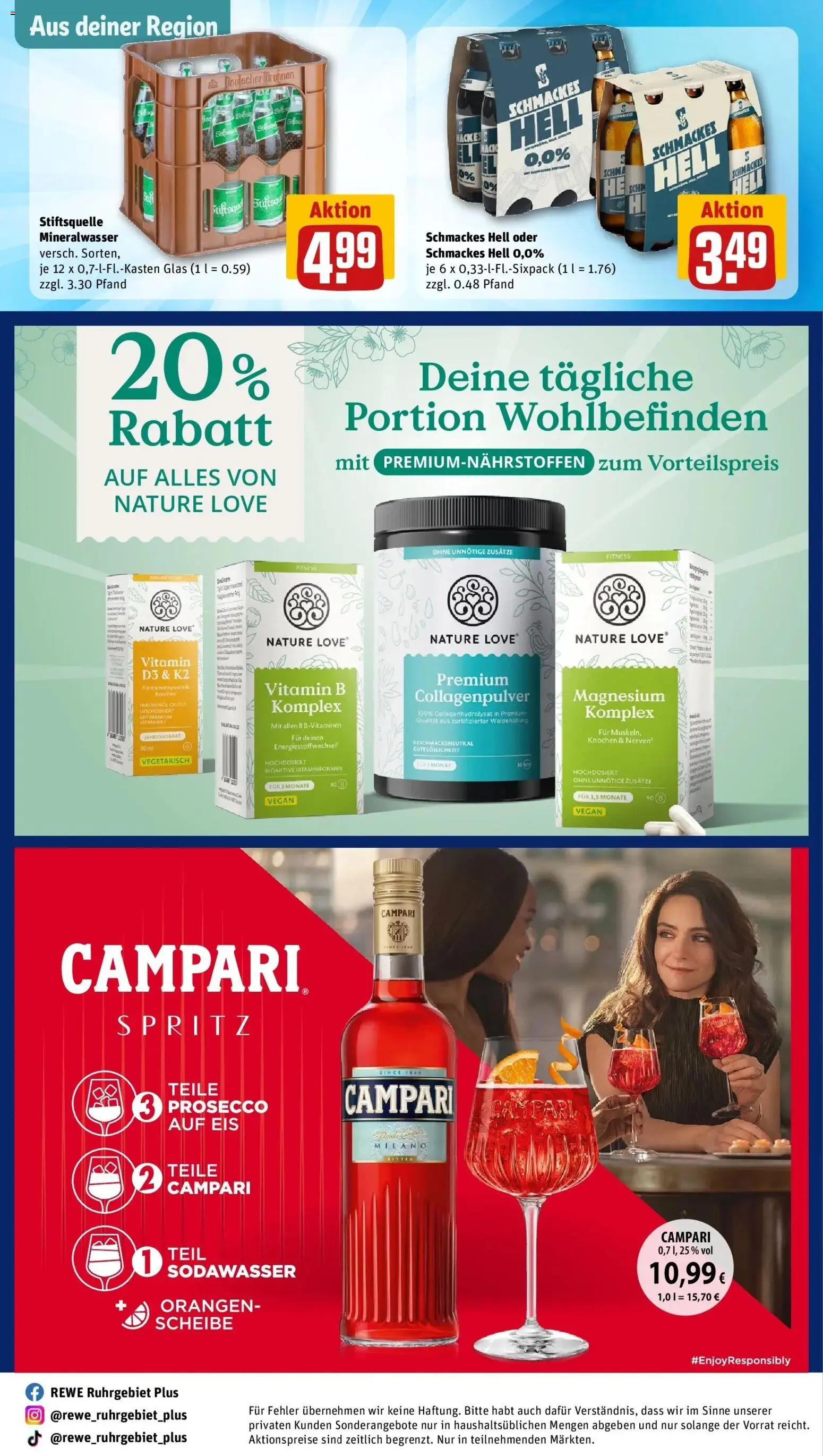 REWE Prospekt ab 31.08.2026 zum Blättern » Angebote | Seite: 34 | Produkte: Campari, Mineralwasser, Prosecco, Eis