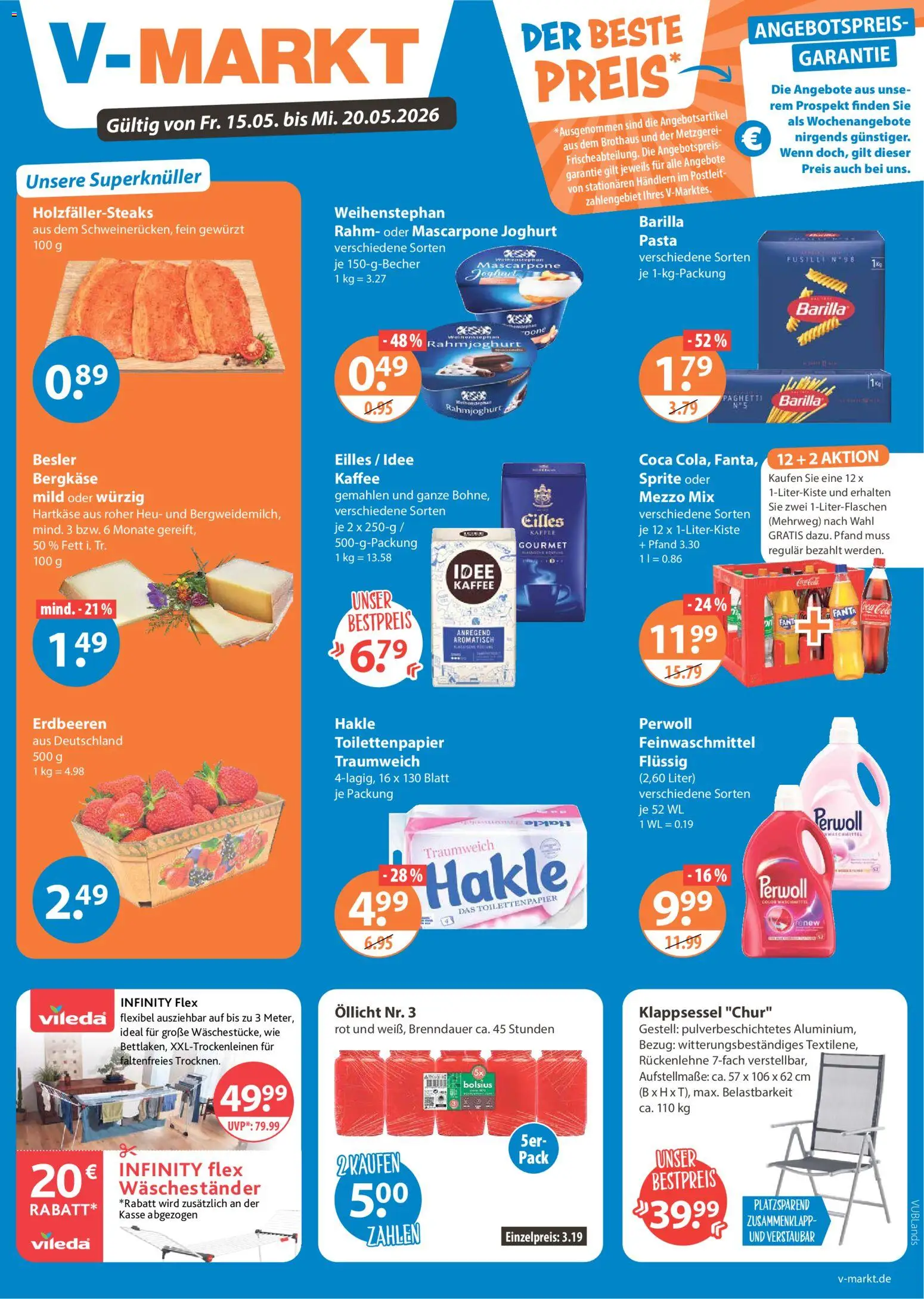 V-Markt Schwaben / Oberbayern – gültig ab 15.05.2026 | Seite: 1 | Produkte: Mezzo mix, Mascarpone, Barilla, Waschestander