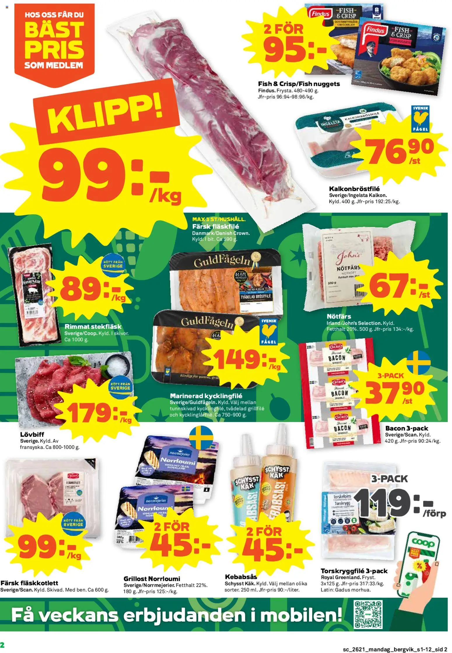 Stora Coop reklamblad aktuell från 18.05.2026 | Sida: 2 | Produkter: Bacon, Kycklingfile, Nötfärs, Grillost