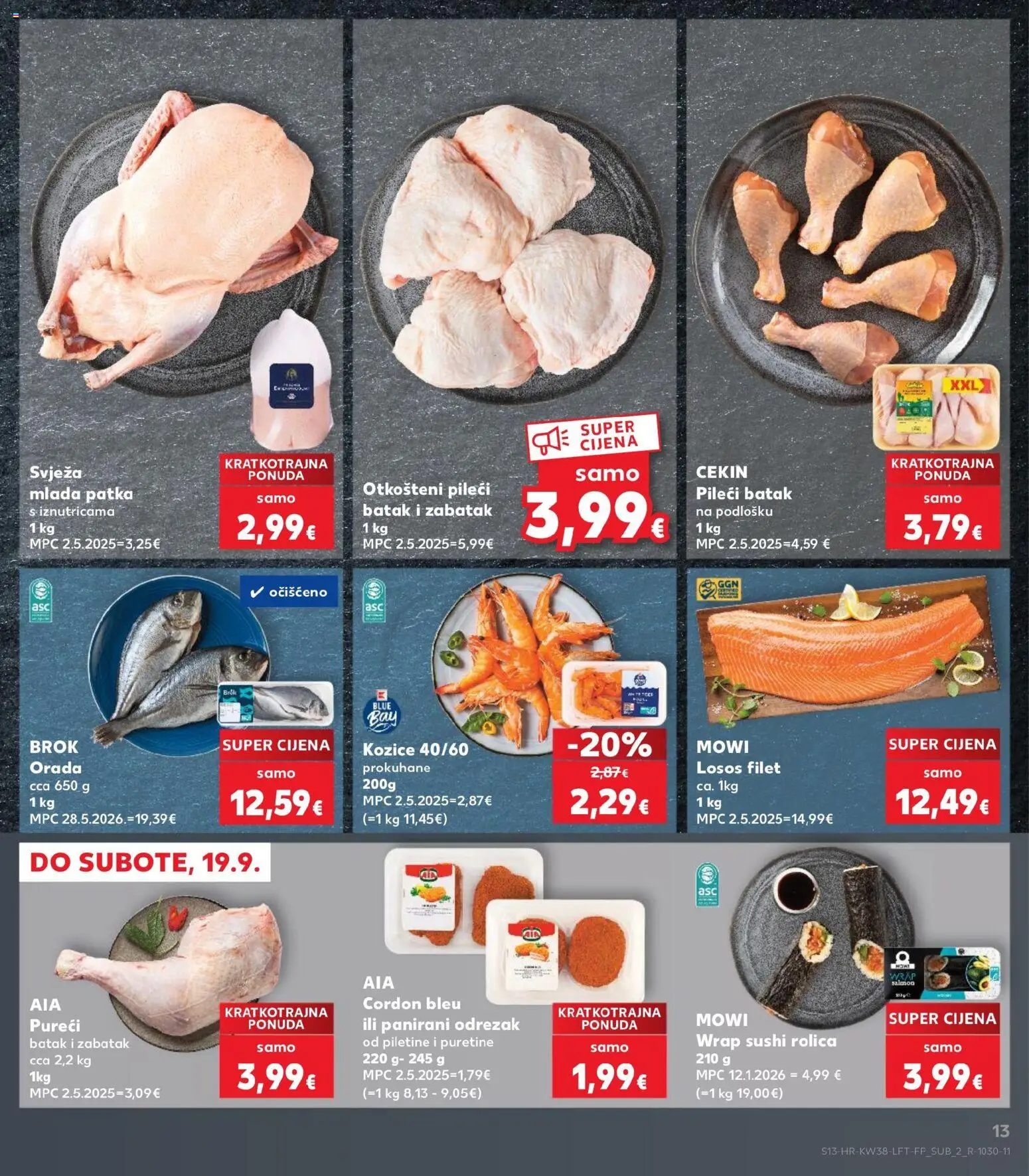 Kaufland HR akciós ujság - amely érvényes a következő dátumtól: 2026.09.16. | Oldal: 13 | Termékek: Cordon bleu, Sushi