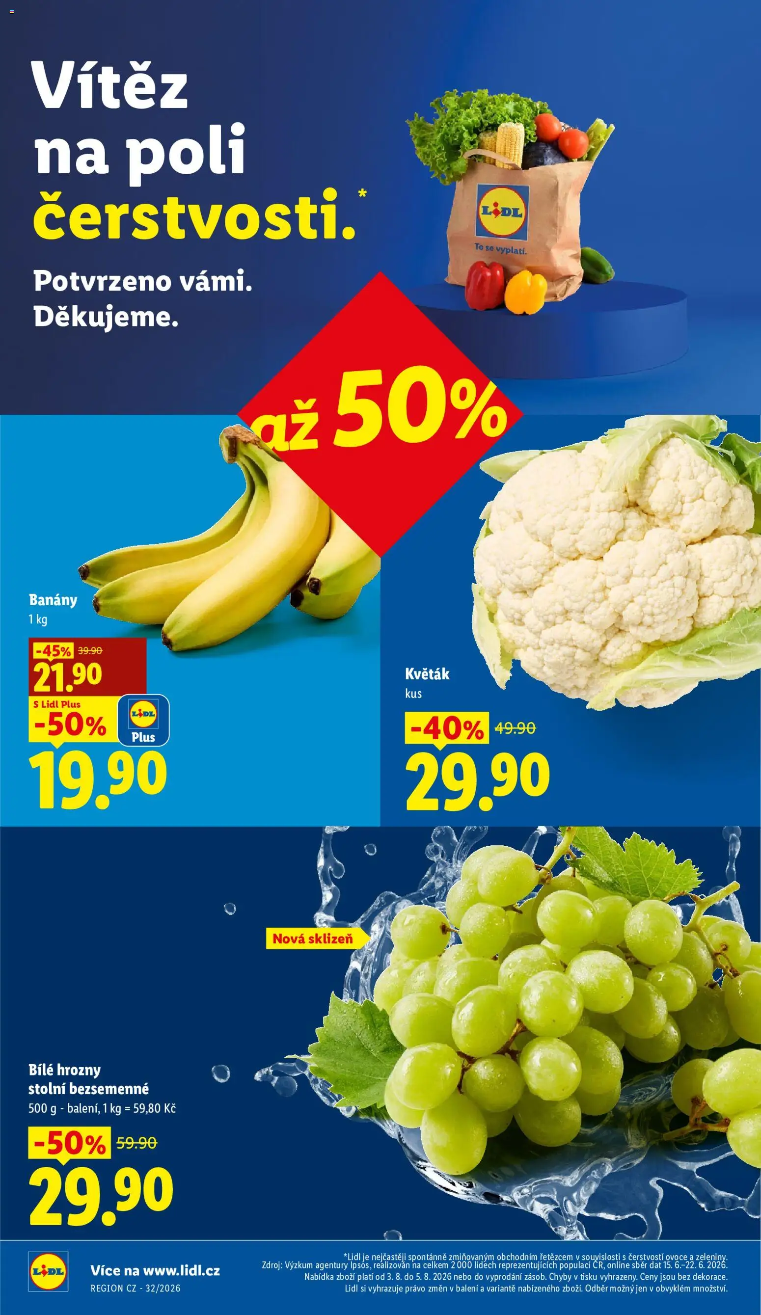 Lidl leták od 03.08.2026 | Strana: 12 | Produkty: Ovoce, Květák, Bílé hrozny, Hrozny