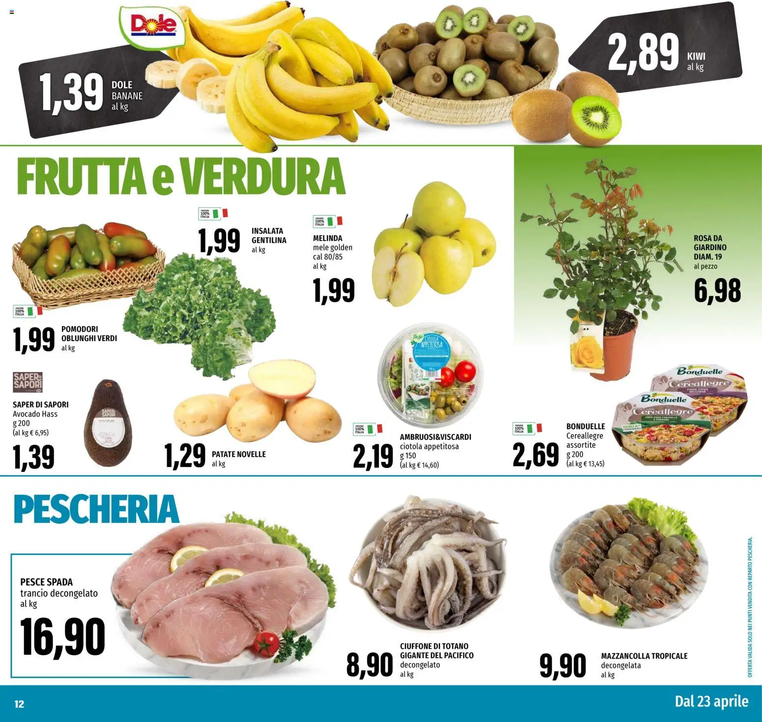 Volantino EMI del 23.04.2026 | Pagina: 12 | Prodotti: Banane, Pesce, Kiwi, Cous cous