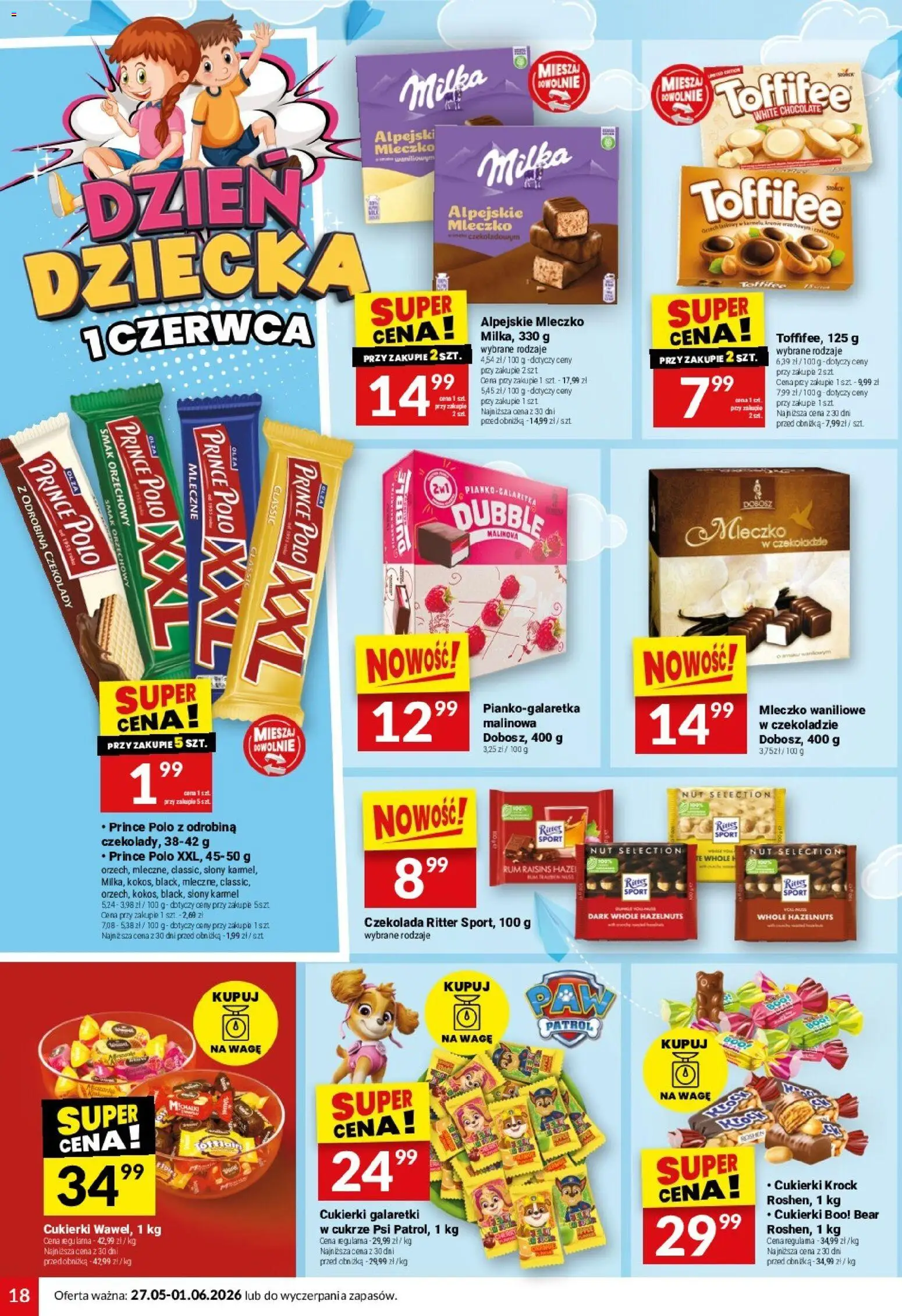 Twój Market gazetka od 27.05.2026 | Strona: 18 | Produkty: Prince polo xxl, Galaretka, Toffifee, Rum