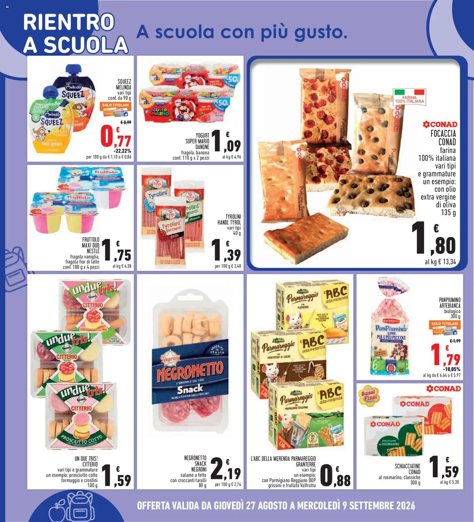 Volantino Conad del 27/08/2026 | Pagina: 18 | Prodotti: Salame, Focaccia, Crostini, Parmigiano reggiano