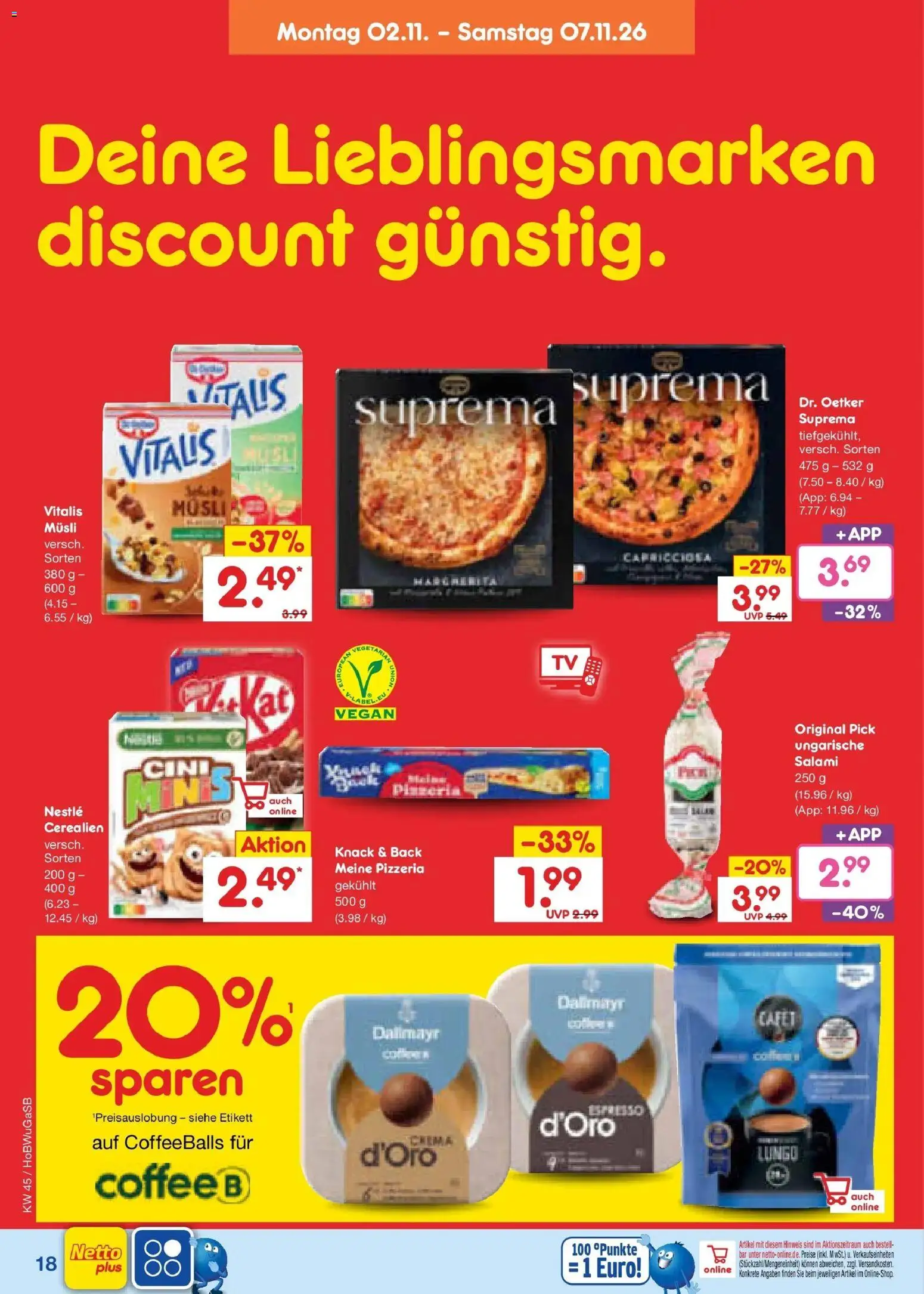 Netto Marken-Discount Prospekt Hannover (ab 02.11.2026) » Angebote | Seite: 28 | Produkte: Musli, Dallmayr, Salami