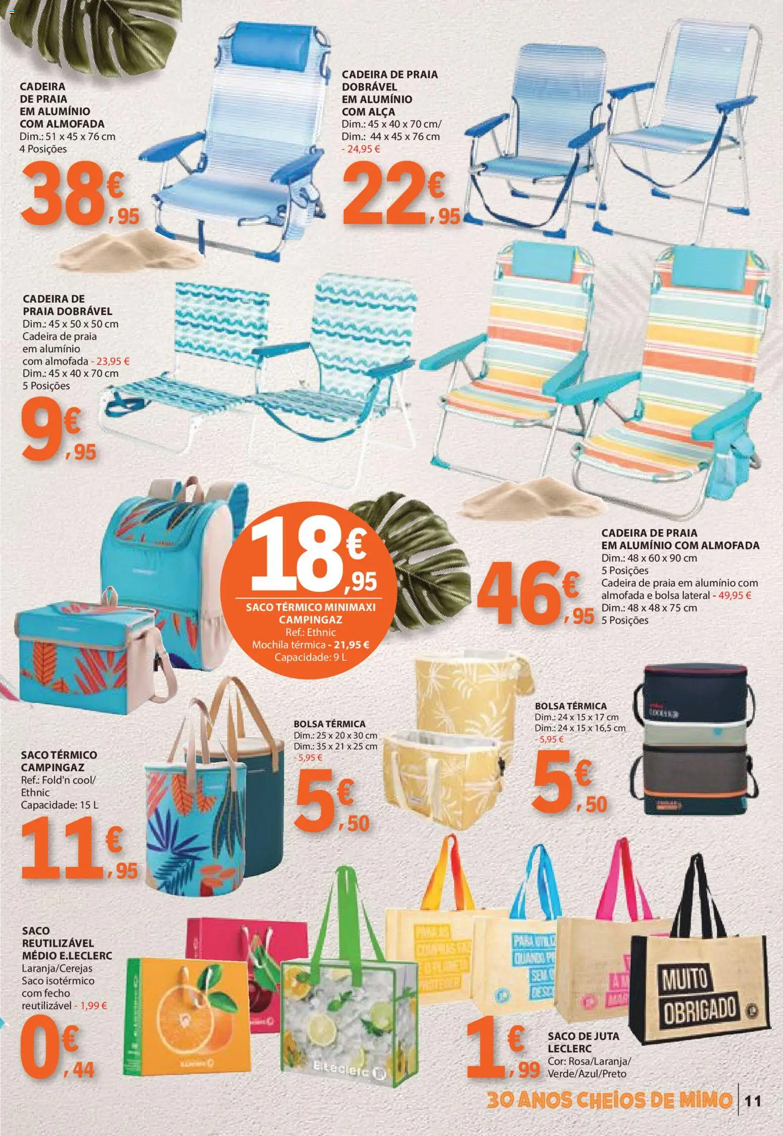 E.Leclerc folheto Especial Praia │ válido de 09.06.2026 | Página: 11 | Produtos: Mochila, Bolsa, Cadeira de praia, Almofada