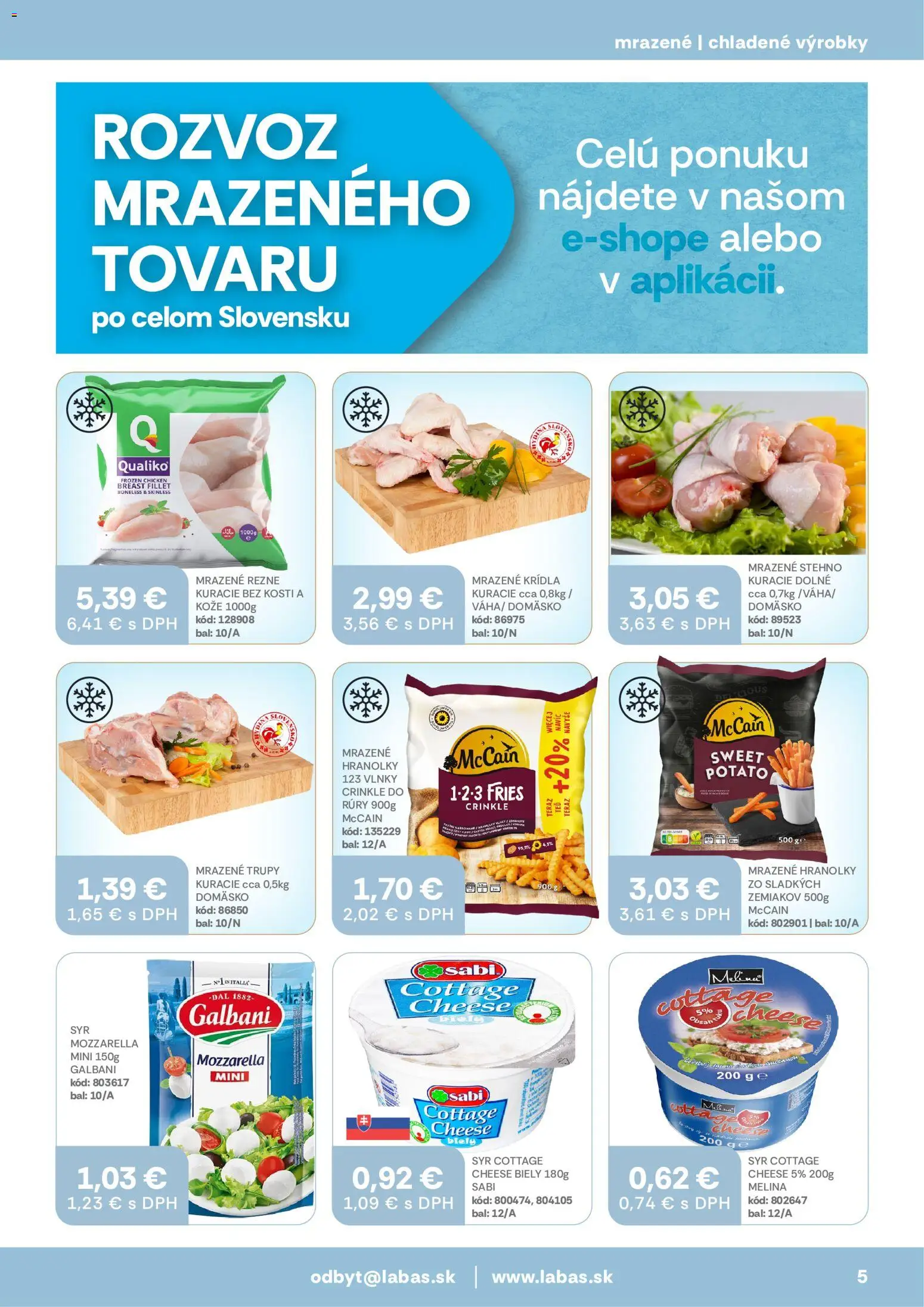Nové Labaš akcie – leták je platný od 25.08.2026 | Strana: 5 | Produkty: Syr, Hranolky, Mozzarella, Cottage cheese
