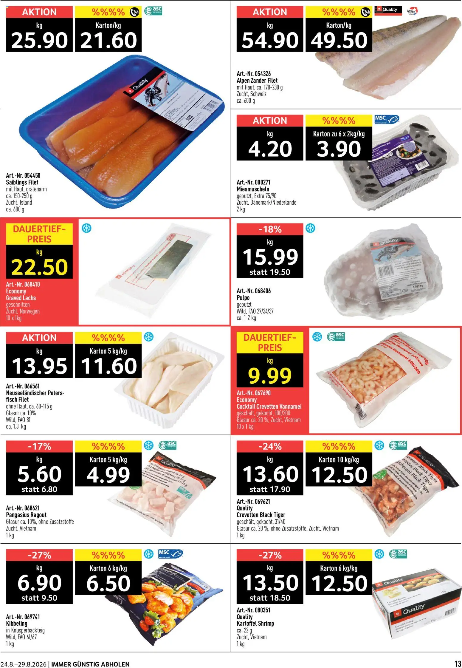 Prodega aktionen – gültig ab 24.08.2026 | Seite: 13 | Produkte: Lachs, Fisch