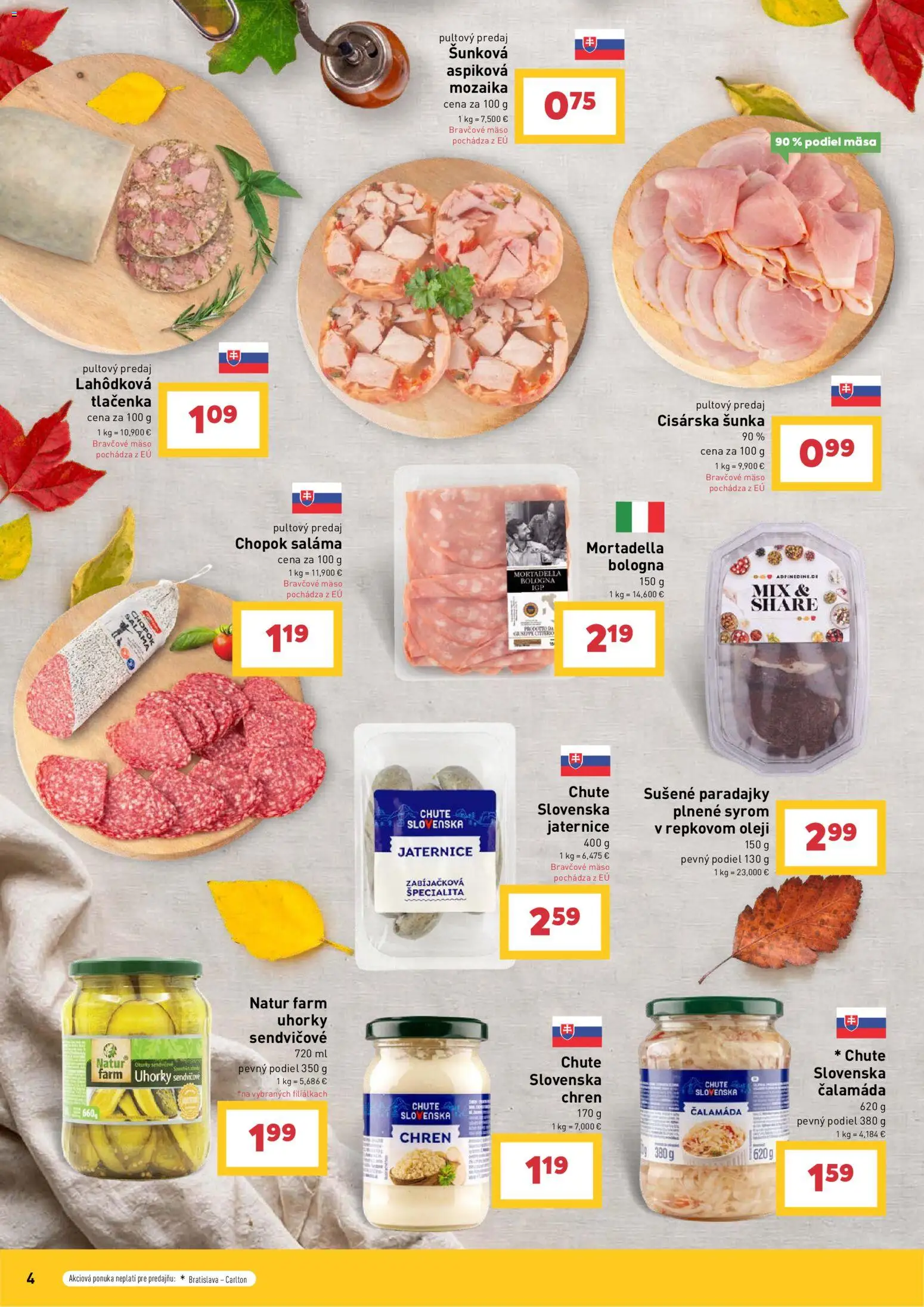 Nové Billa akcie – leták je platný od 09.09.2026 | Strana: 4 | Produkty: Sušené paradajky, Mäso, Tlačenka, Bravčové mäso