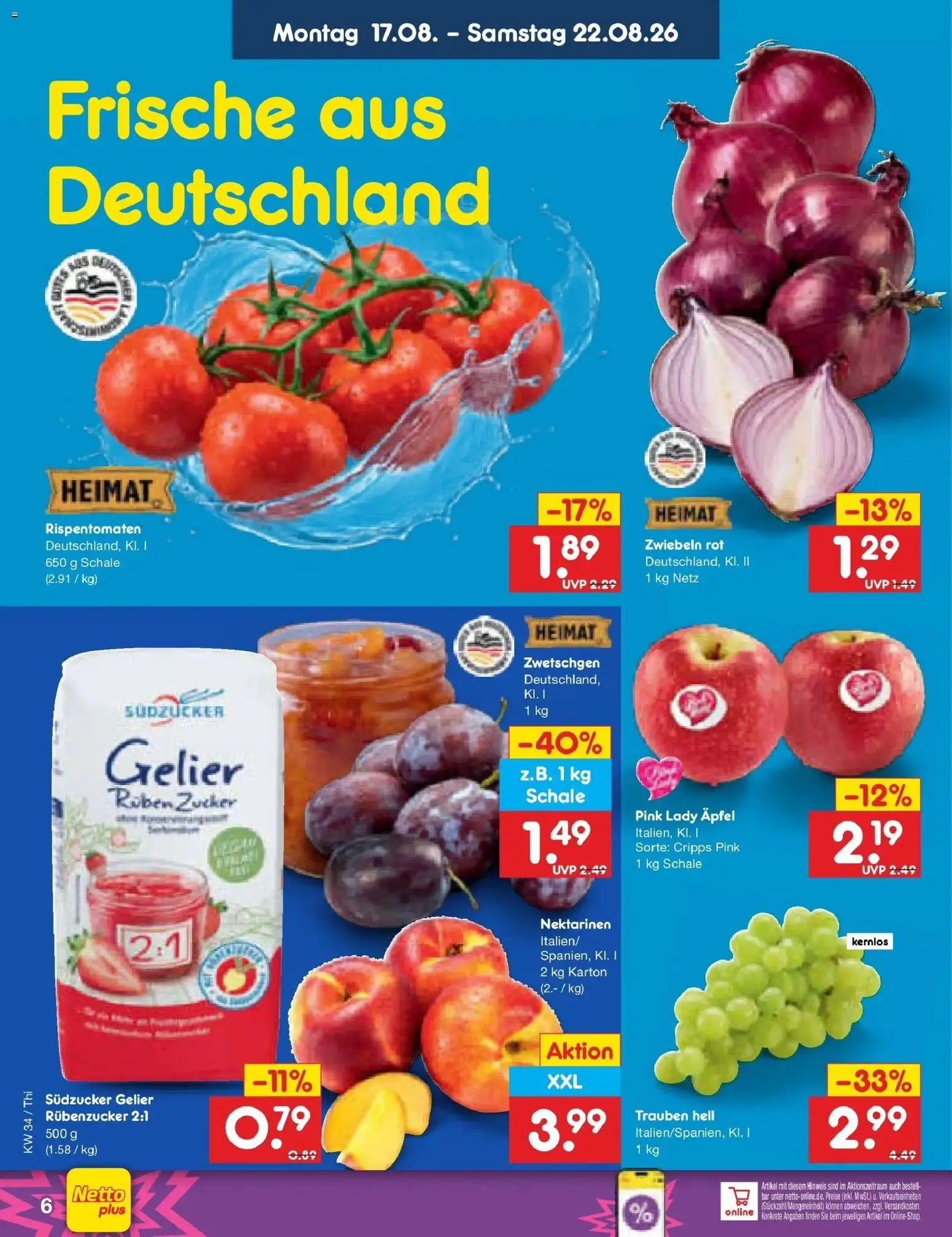 Netto Marken-Discount Prospekt Thiendorf – gültig ab 17.08.2026 | Seite: 8 | Produkte: Trauben, Äpfel, Zwetschgen, Zucker