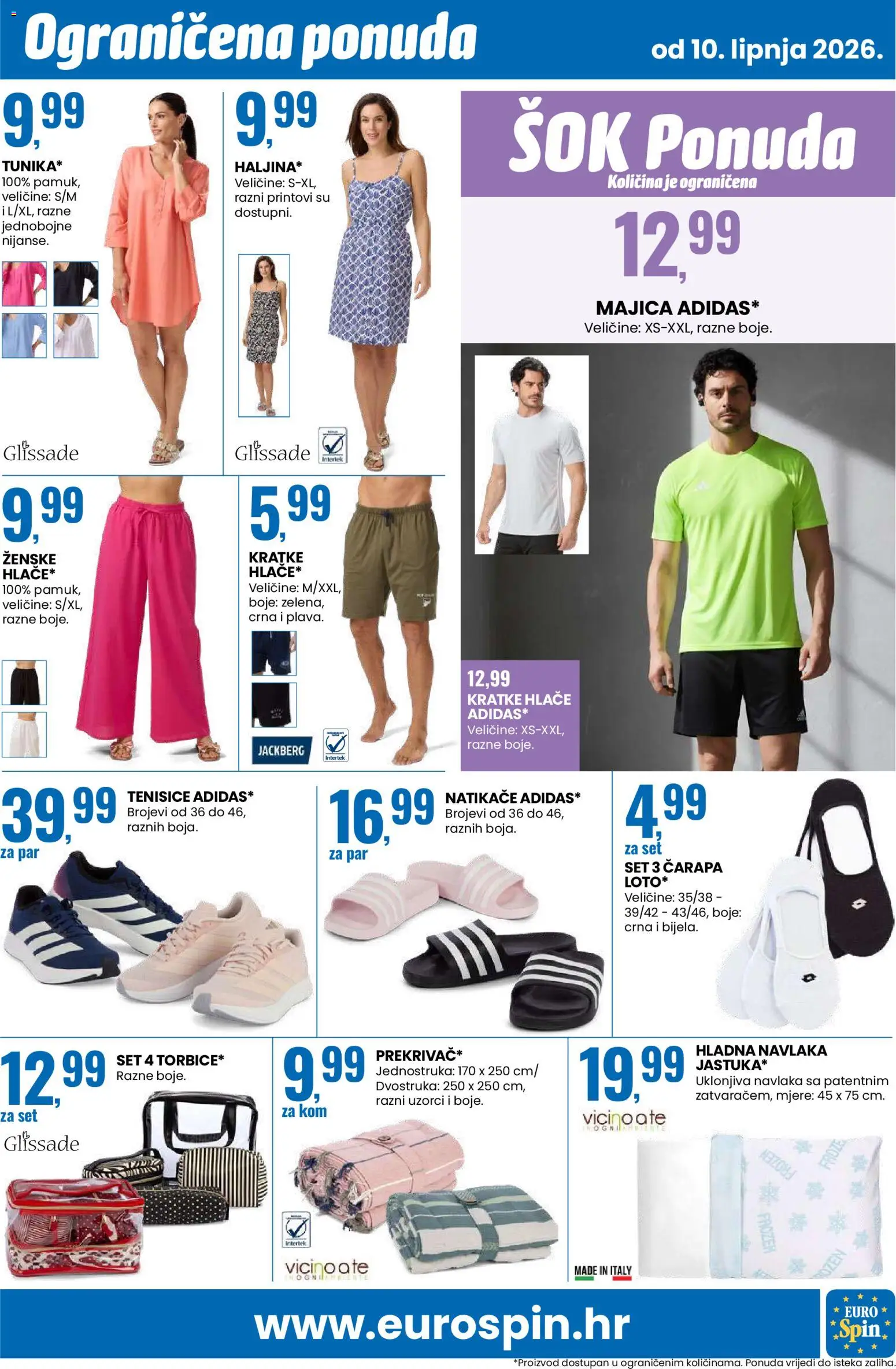 Eurospin katalog | vrijedi od 10.06.2026 | Stranica: 15 | Proizvodi: Natikače, Sok, Majica, Hlače
