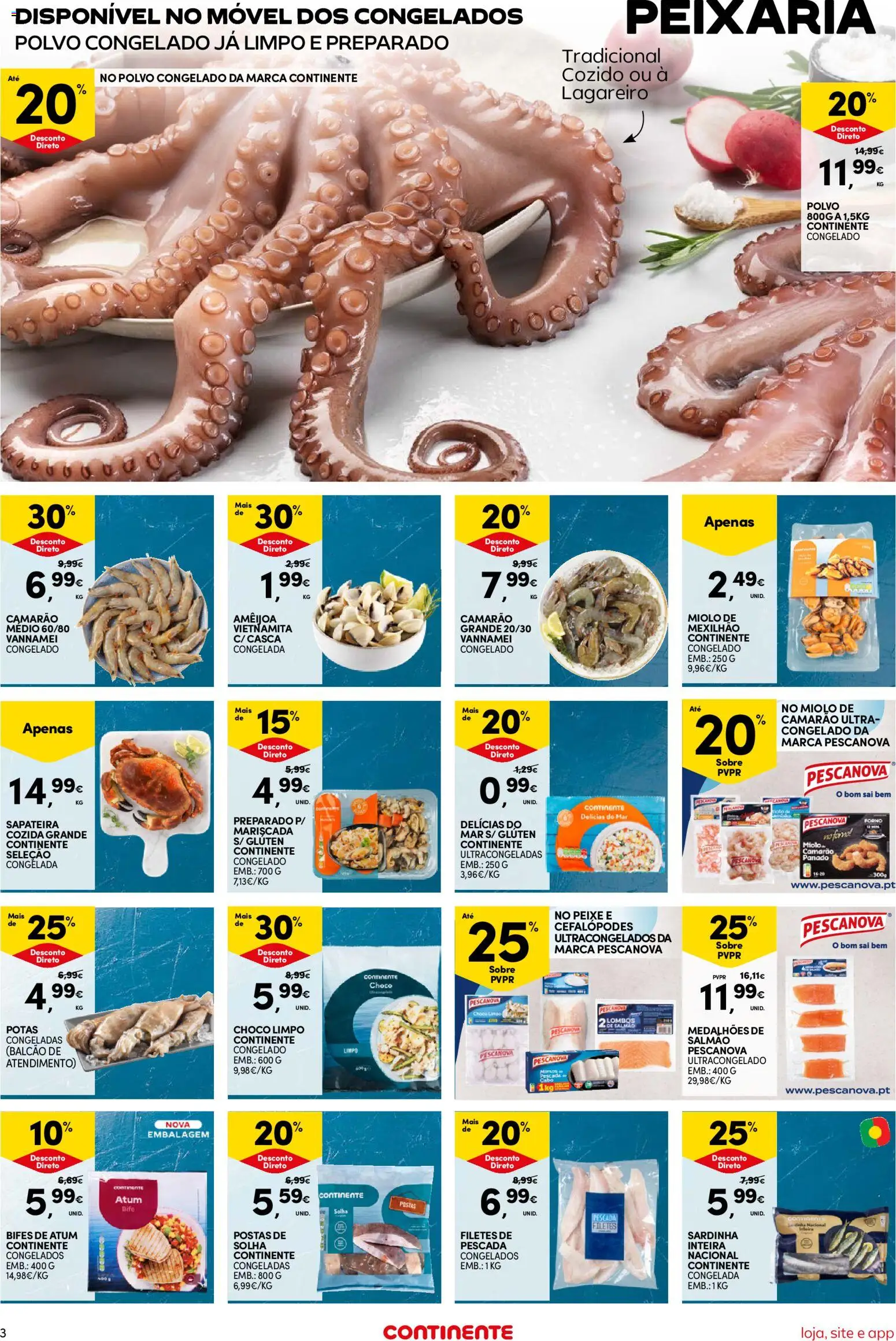 Continente Semanal Continente Bom Dia │ válido de 14/07/2026 | Página: 3 | Produtos: Atum, Pescada, Polvo, Sapateira