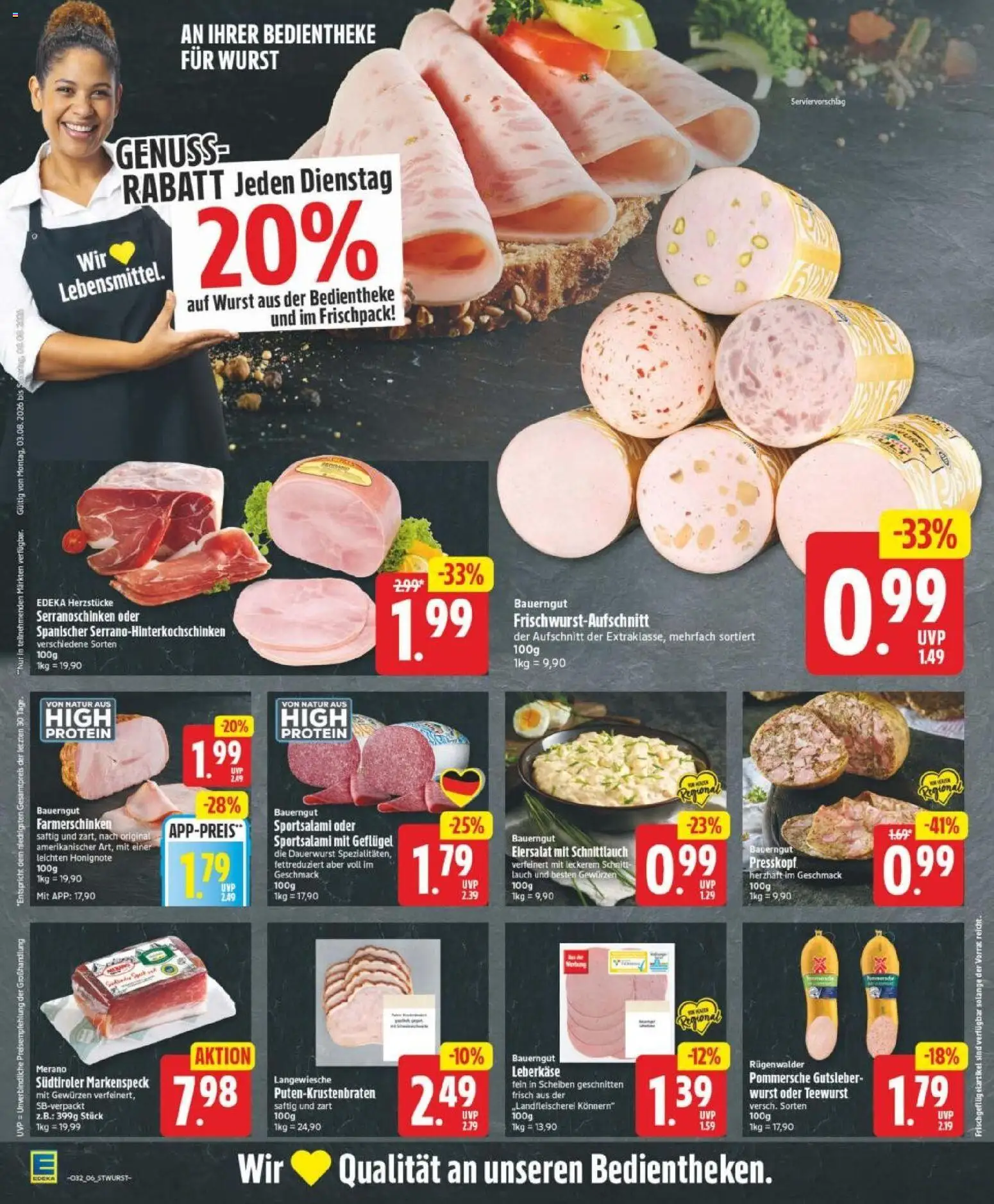 Edeka Prospekt Magdeburg – gültig ab 03.08.2026 | Seite: 6 | Produkte: Wurst, Bauerngut, Leberkase