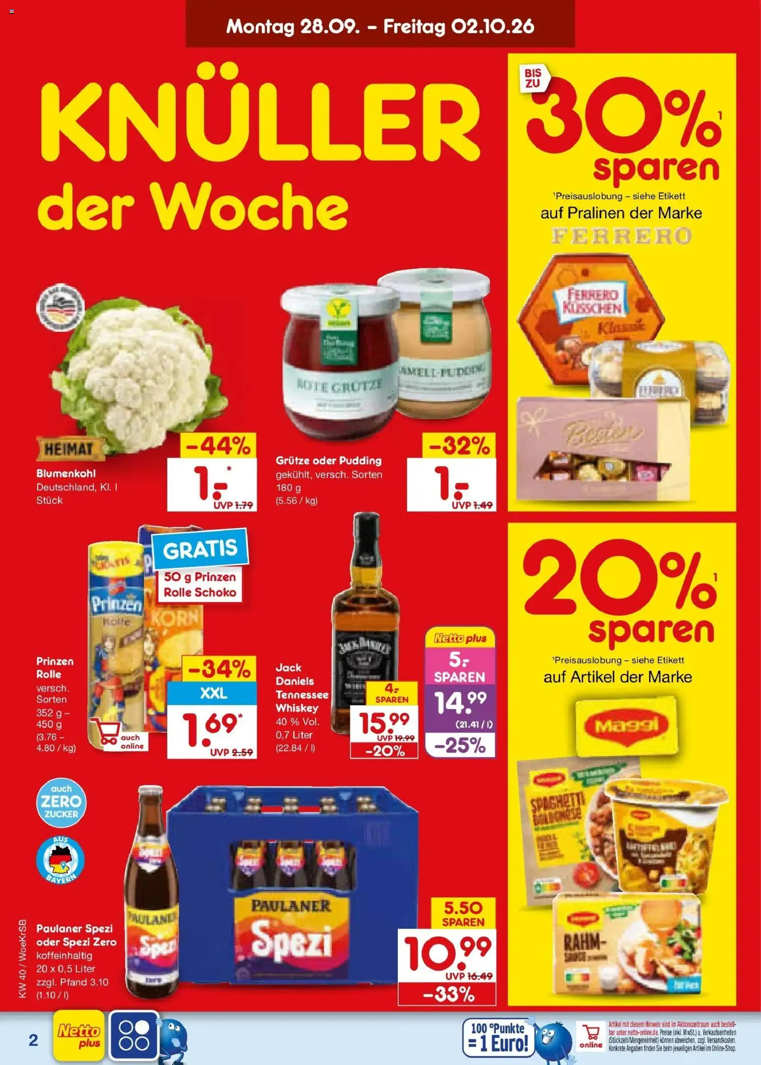 Netto Marken-Discount Prospekt Gemmingen – gültig ab 28.09.2026 | Seite: 2 | Produkte: Spaghetti, Pudding, Zucker, Blumenkohl