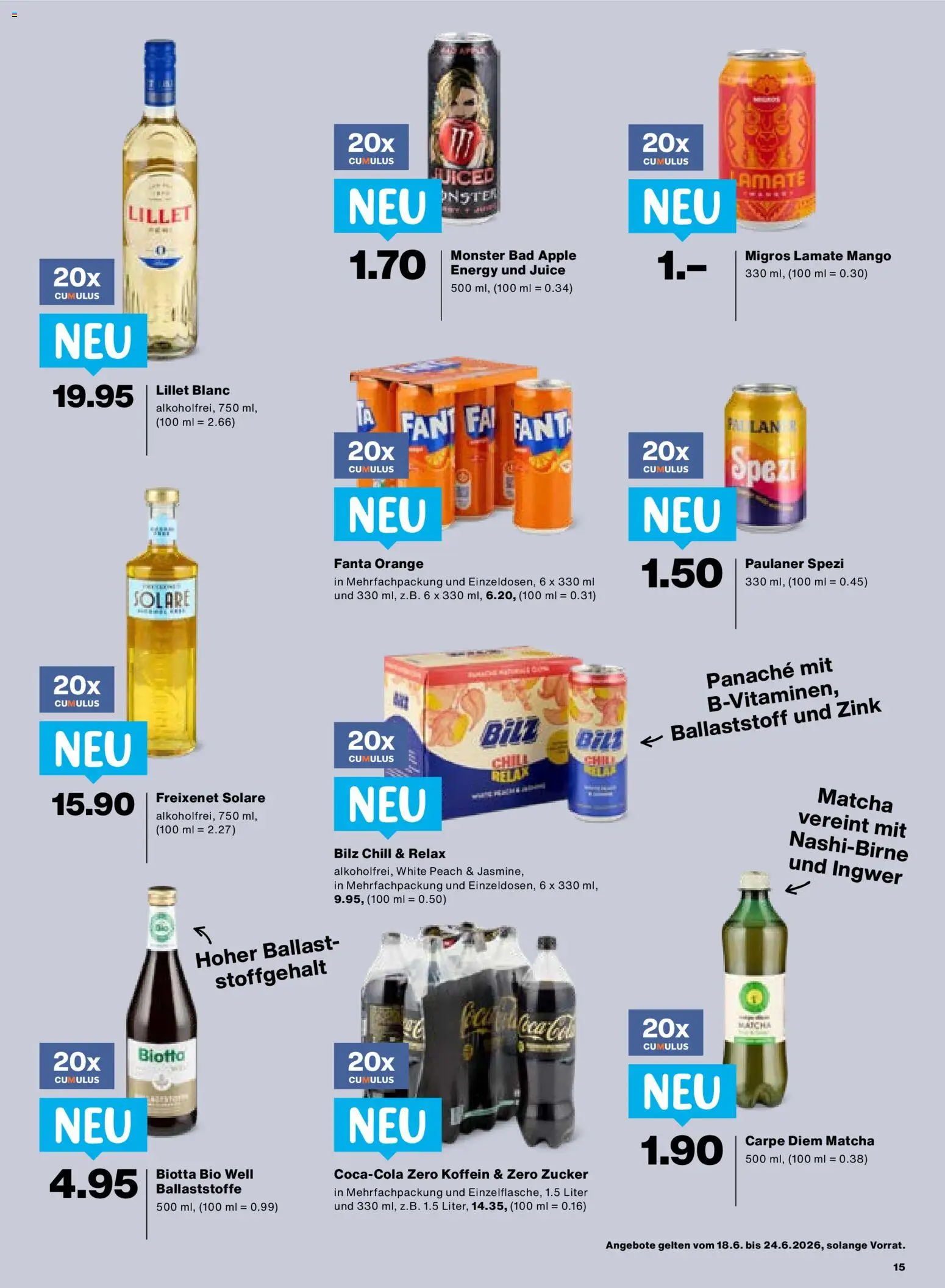 Migros aktionen – gültig ab 18.06.2026 | Seite: 15 | Produkte: Fanta, Bad, Mango, Zucker