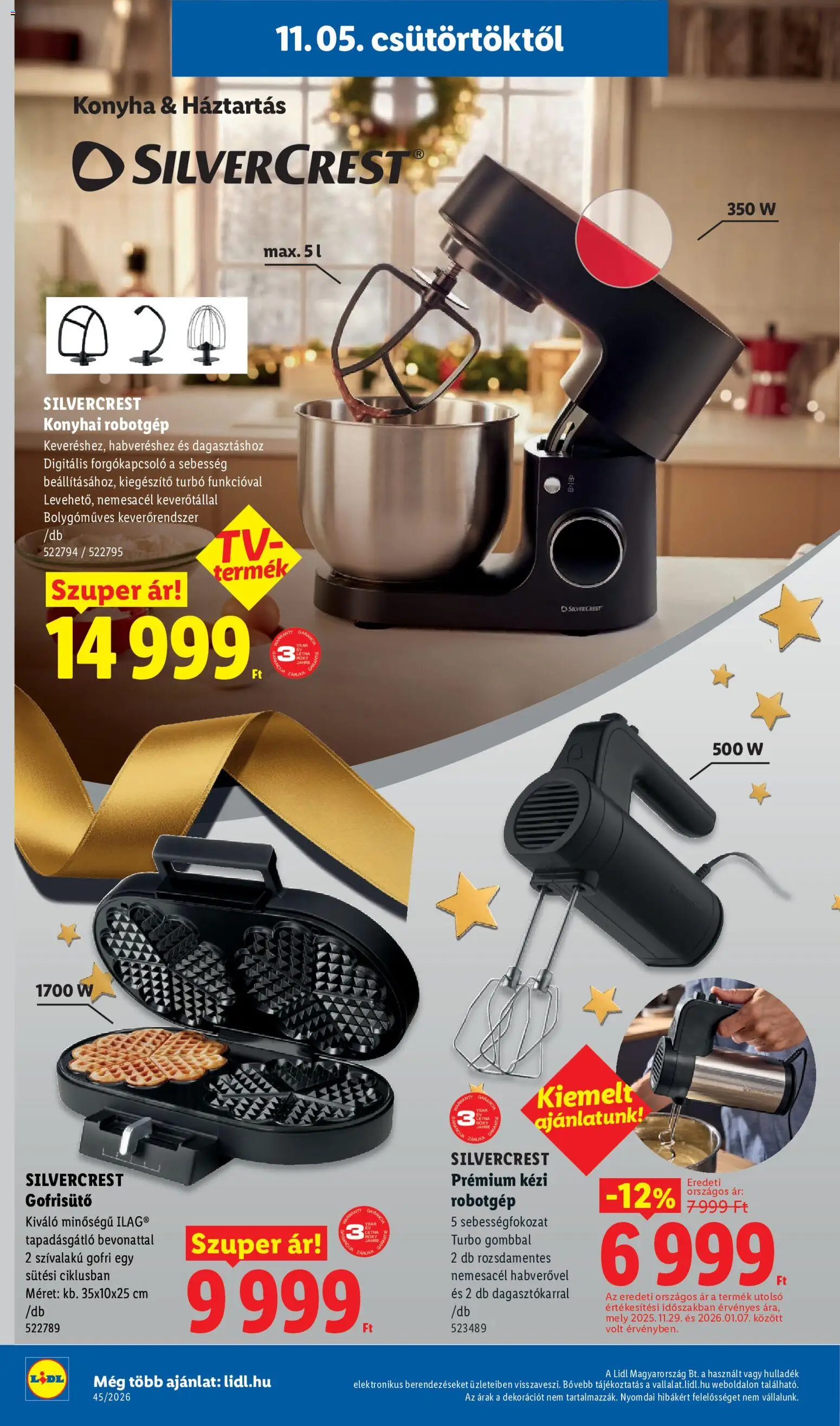 Lidl akciós ujság - amely érvényes a következő dátumtól: 2026.11.05. | Oldal: 6 | Termékek: Gofrisütő, Robotgép, SilverCrest, Mixer