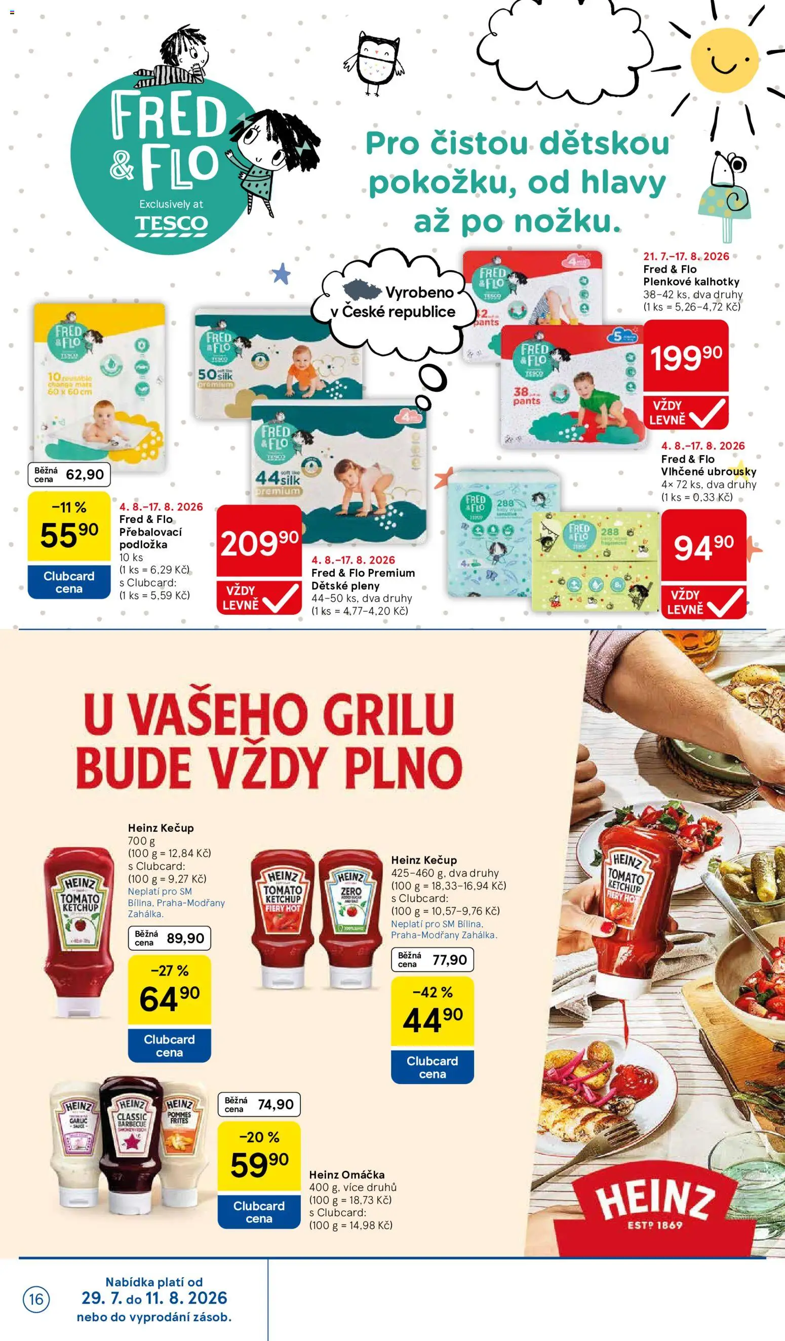 Tesco leták - Supermarket od 05.08.2026 | Strana: 16 | Produkty: Vlhčené ubrousky, Přebalovací podložka, Kečup, Kečup Heinz
