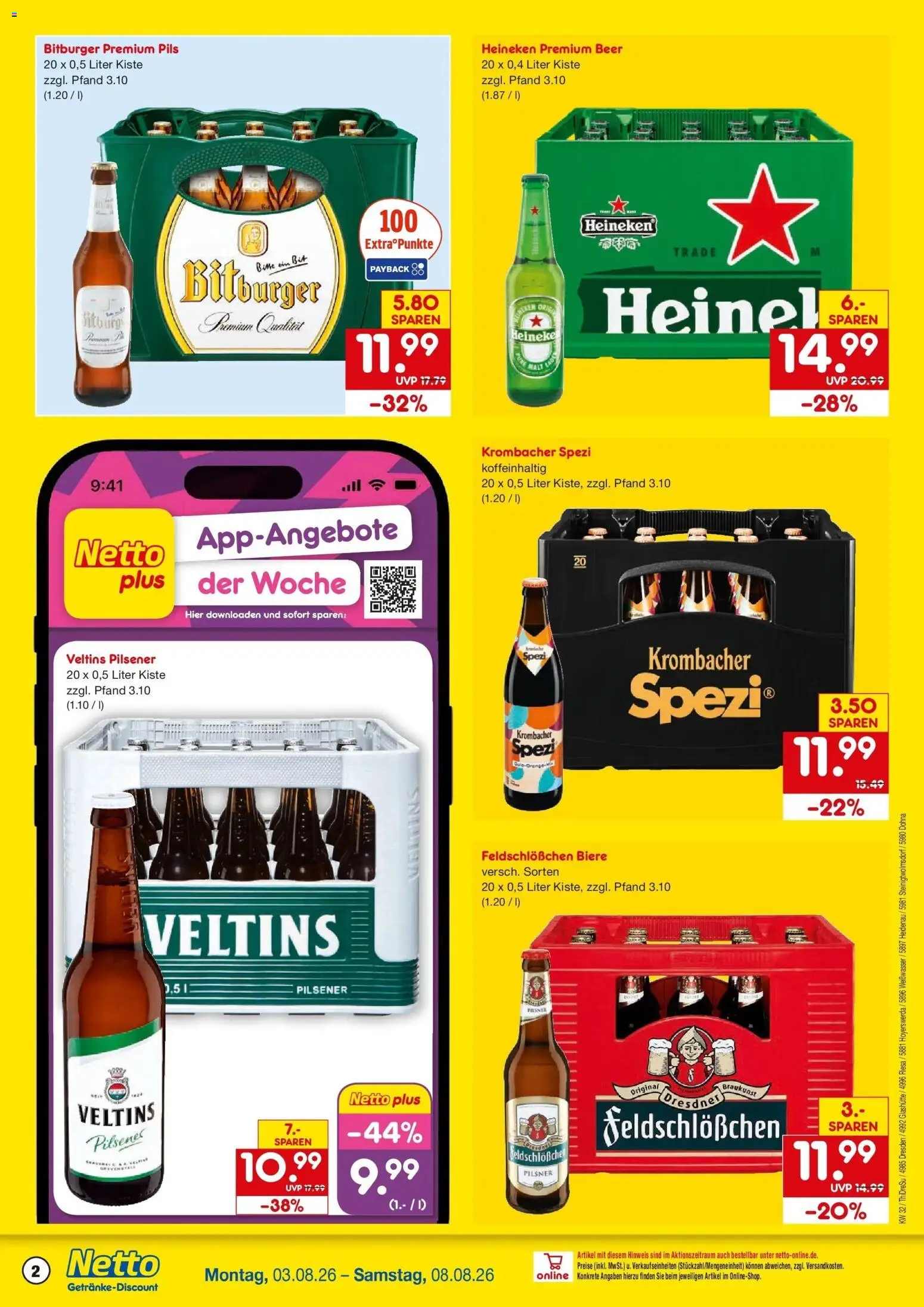 Netto Marken-Discount Prospekt Riesa – gültig ab 03.08.2026 | Seite: 2 | Produkte: Bitburger, Pils, Heineken, Krombacher
