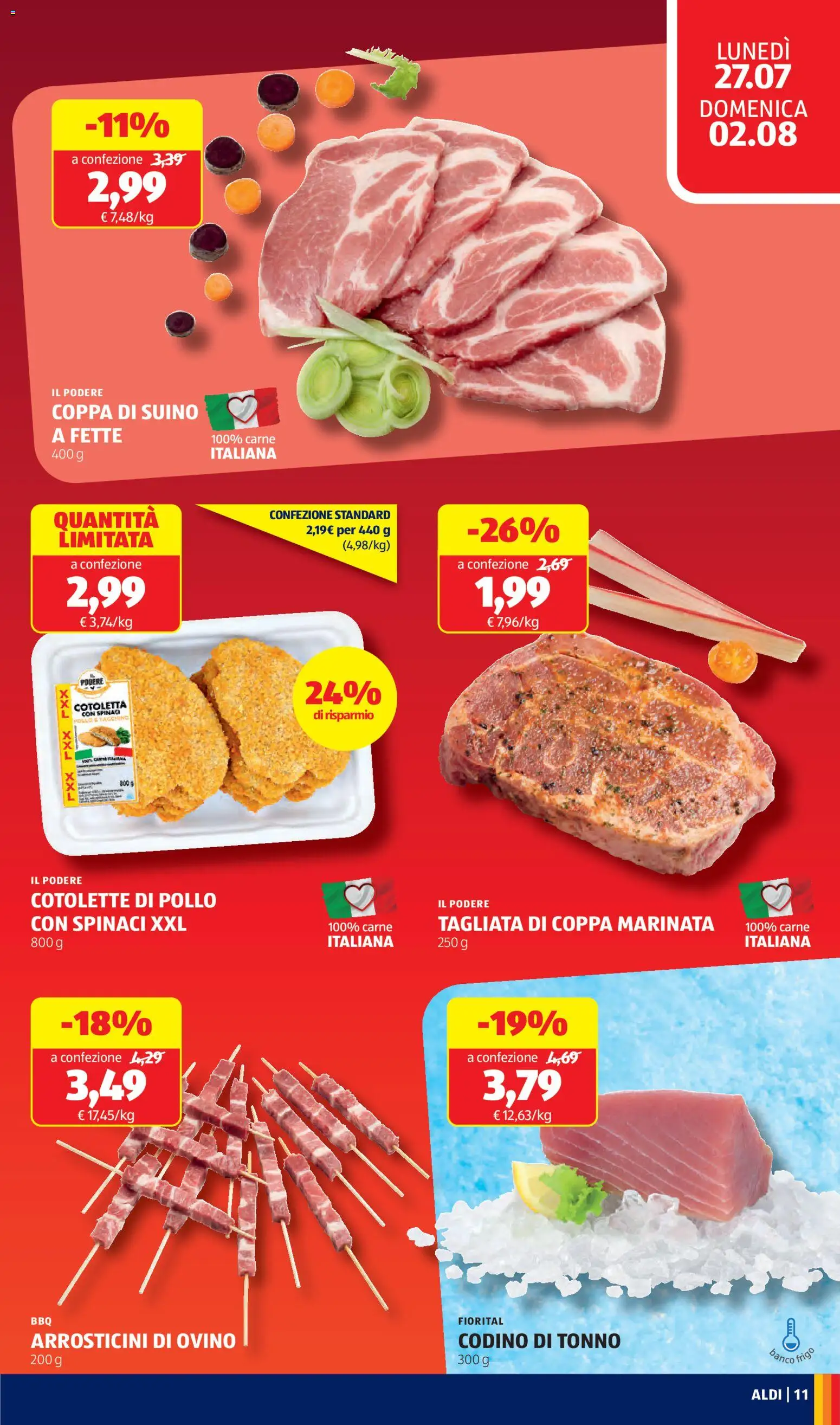 Volantino Aldi del 27/07/2026 | Pagina: 11 | Prodotti: Pollo, Suino, Tacchino, Tonno