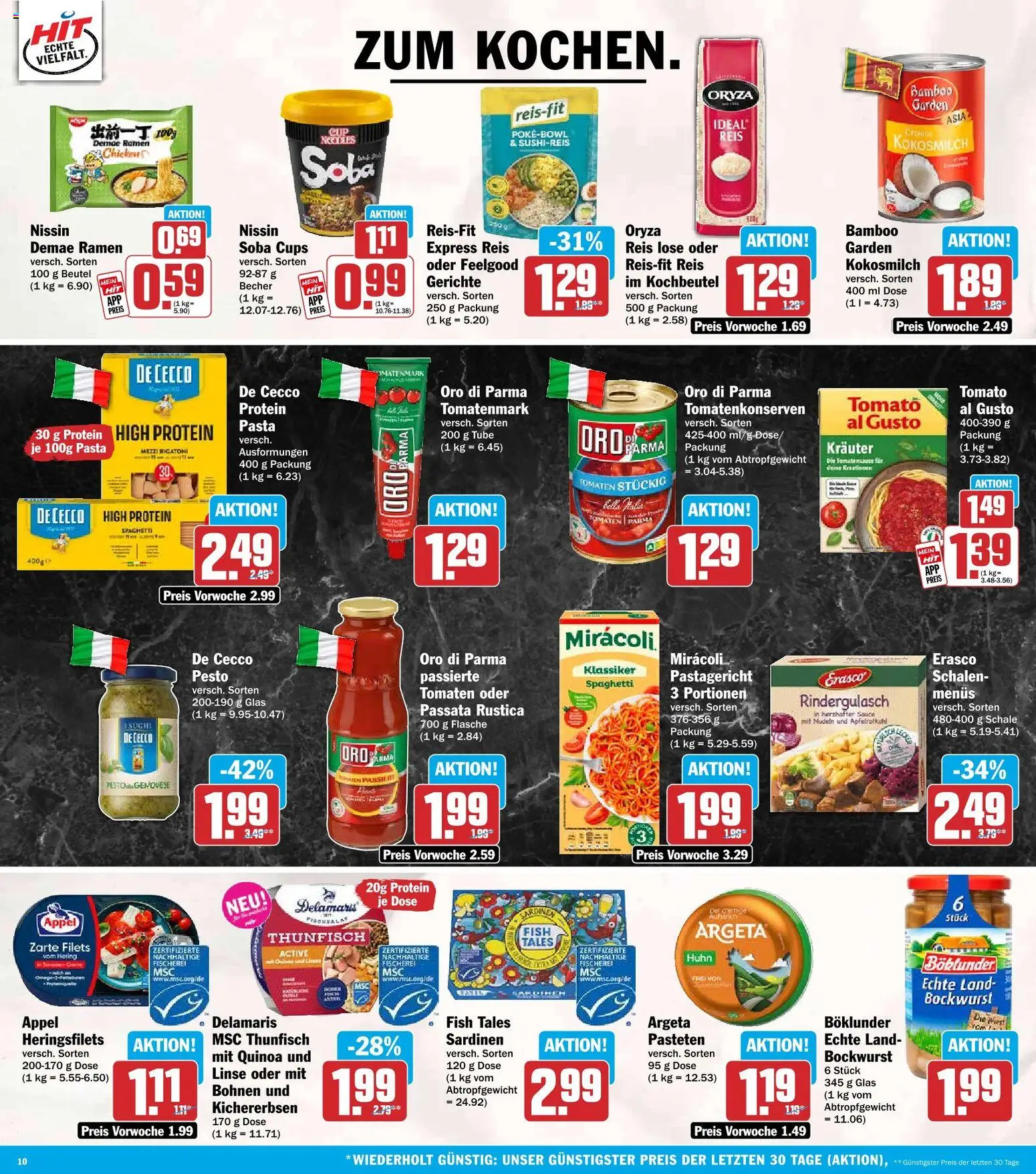 HIT Prospekt – gültig ab 12.10.2026 | Seite: 10 | Produkte: Bockwurst, Spaghetti, Tomaten, Kokosmilch