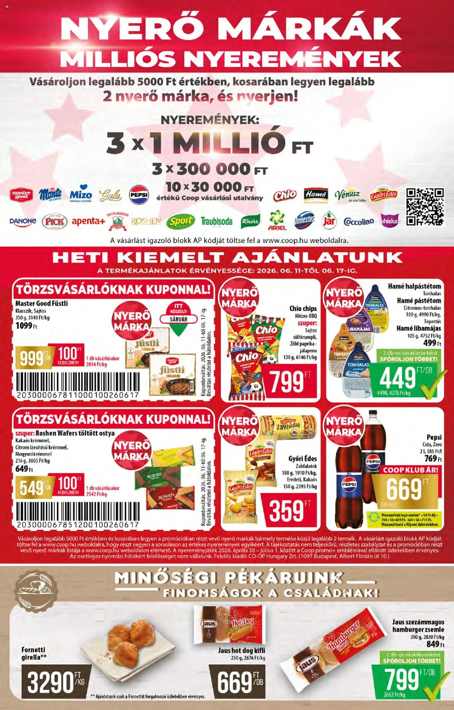 COOP akciós ujság - amely érvényes a következő dátumtól: 11.06.2026 | Oldal: 4 | Termékek: Hamburger, Hamburger zsemle, Zsemle, Pick