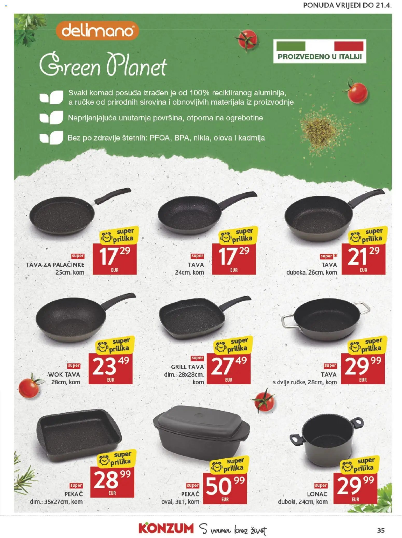Konzum katalog | vrijedi od 08.04.2026 | Stranica: 35 | Proizvodi: Grill tava, Delimano, Tava, Lonac
