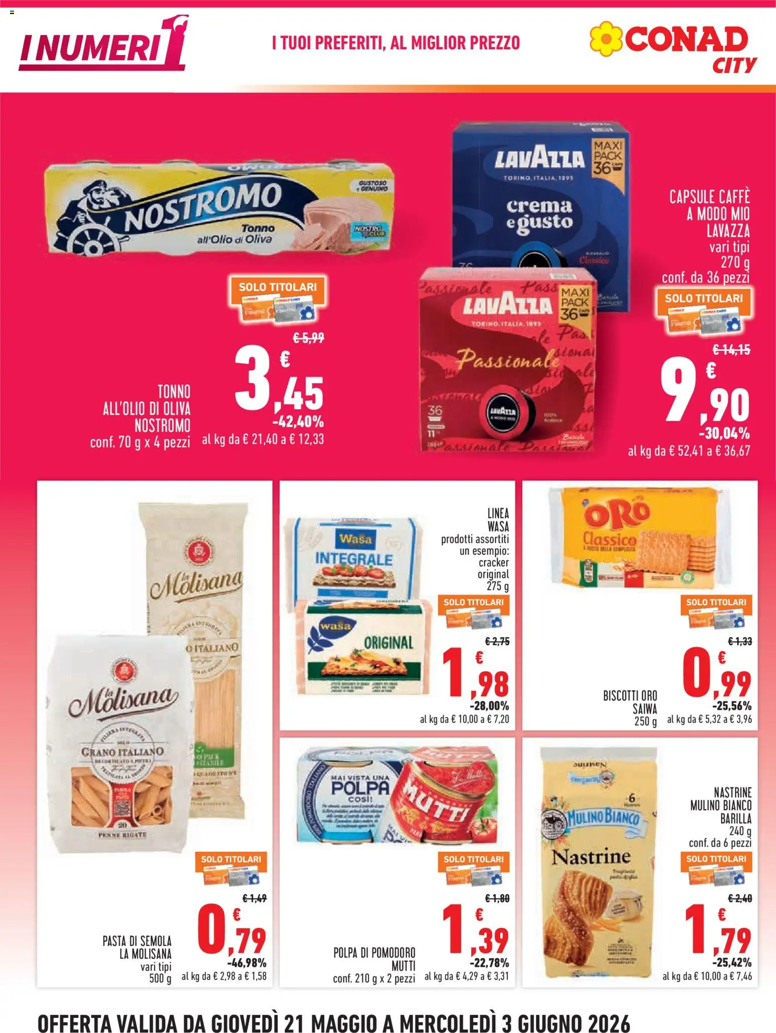Volantino Conad del 21.05.2026 | Pagina: 4 | Prodotti: Tonno, Mutti, Lavazza, Penne
