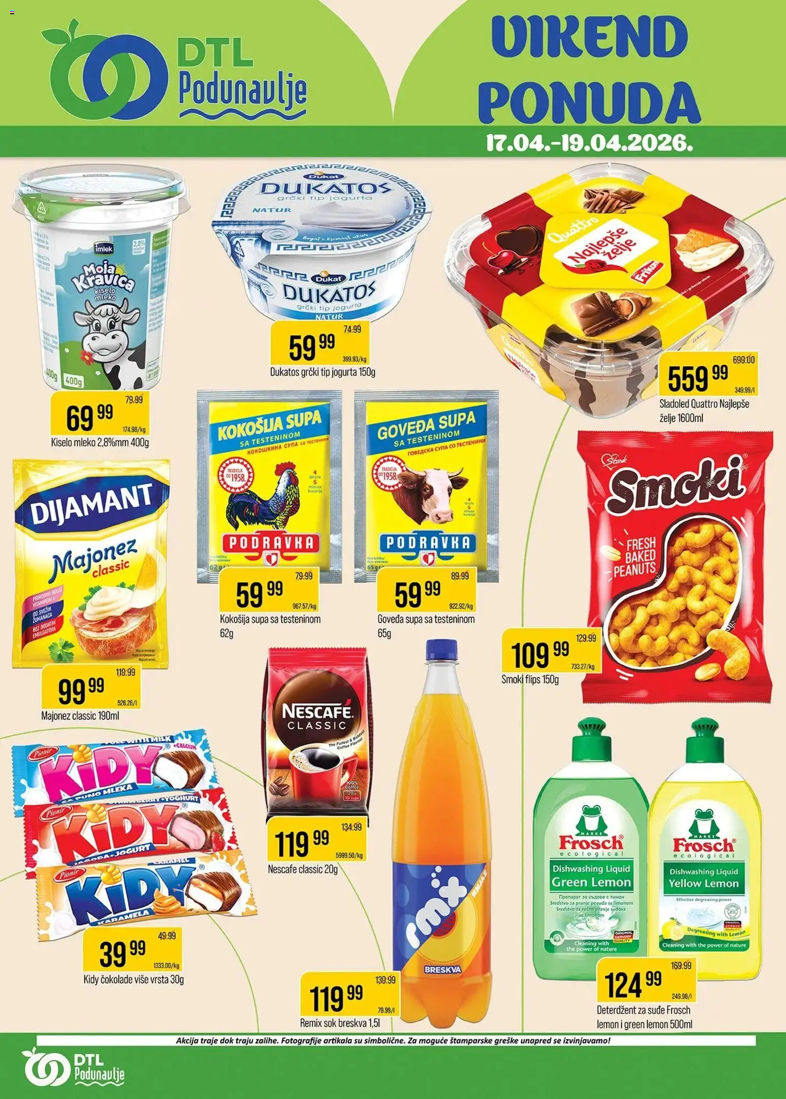 Podunavlje katalog - važi od 17.04.2026 | Strana: 1 | Proizvode: Kiselo mleko, Sladoled, Podravka, Breskva