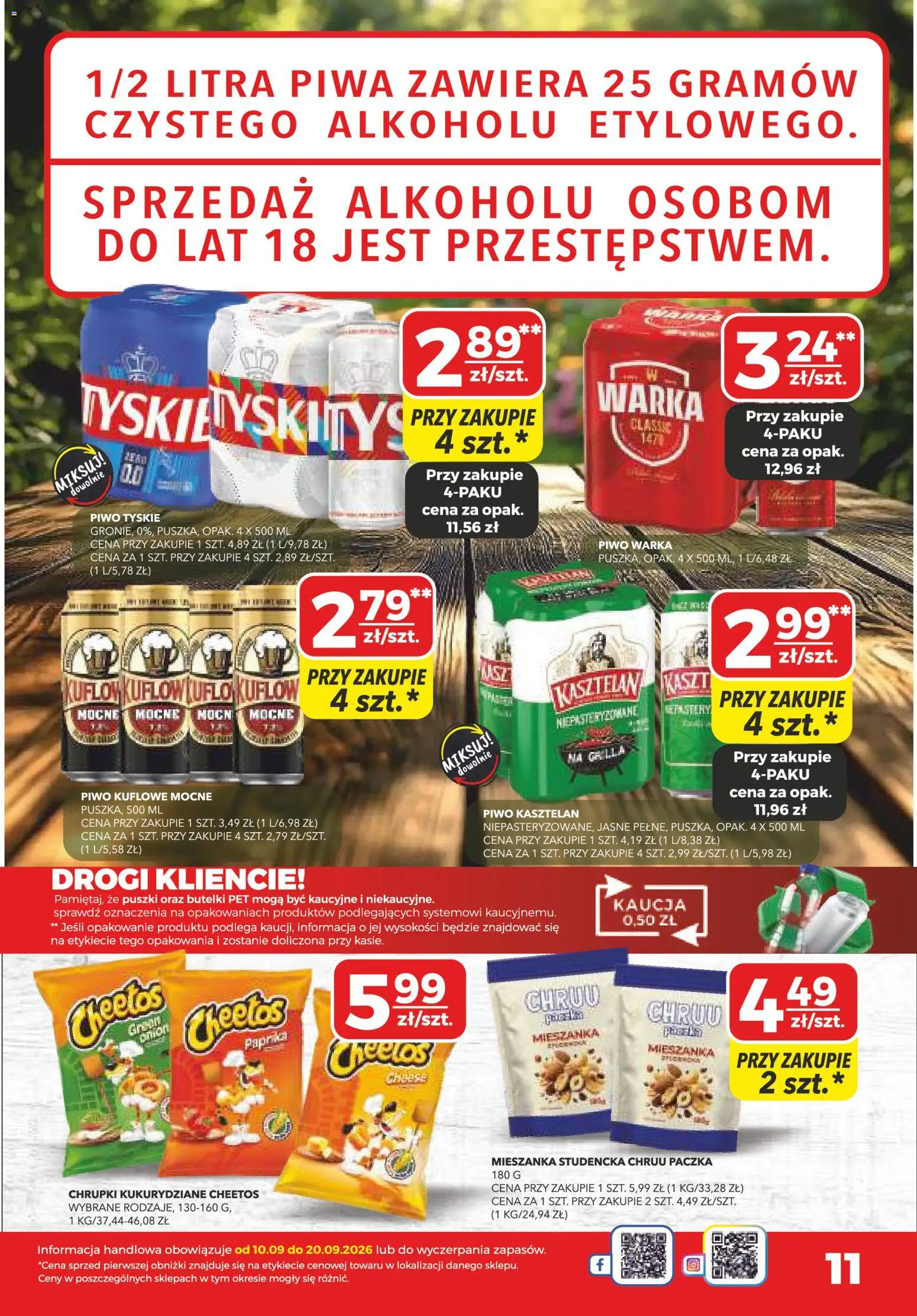 Top Market gazetka od 10.09.2026 | Strona: 11 | Produkty: Chrupki kukurydziane, Piwo kasztelan, Warka, Piwo Warka