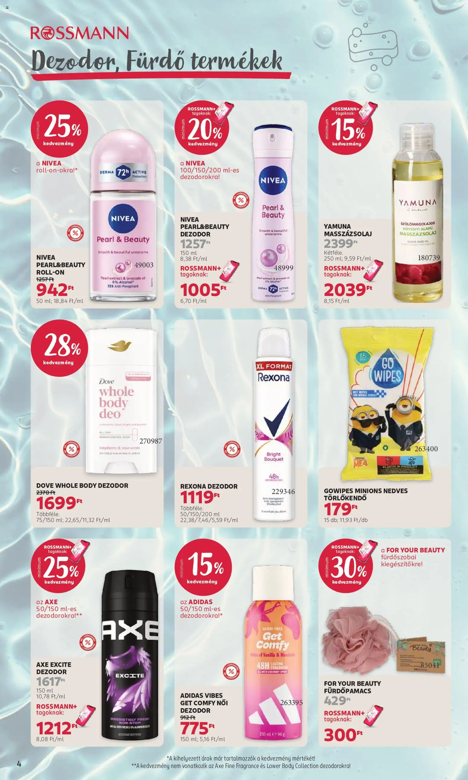 Rossmann akciós ujság - amely érvényes a következő dátumtól: 2026.07.20. | Oldal: 4 | Termékek: Dove, Rexona, Nedves törlőkendő, Mandarin
