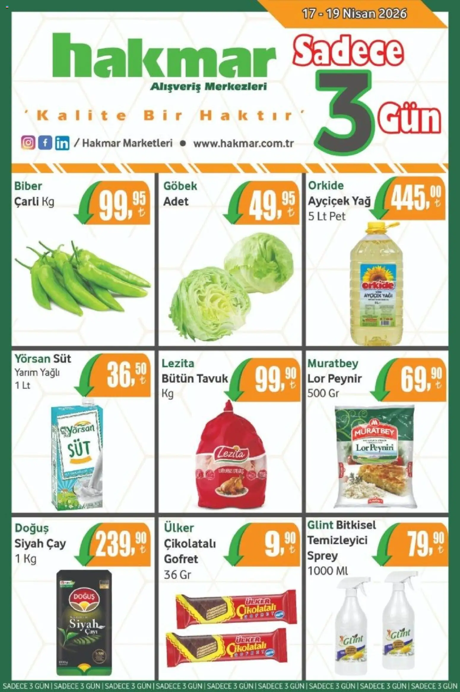 Hakmar - Katalog Sadece 3 Gün - 17.04.2026 tarihinden itibaren geçerlidir | Sayfa: 1 | Ürünler: Gofret, Süt, Çay, Biber