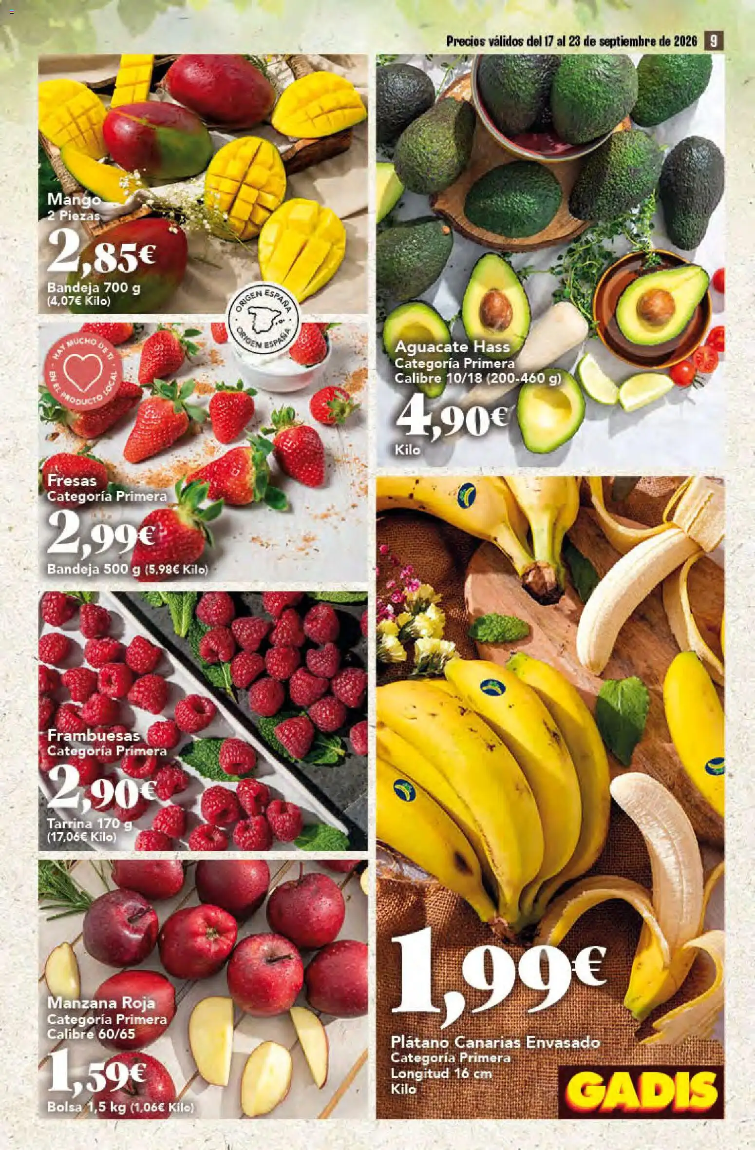 Gadis folleto │ válido desde el 17/09/2026 | Página: 9 | Productos: Fresas, Manzana, Bolsa, Bandeja