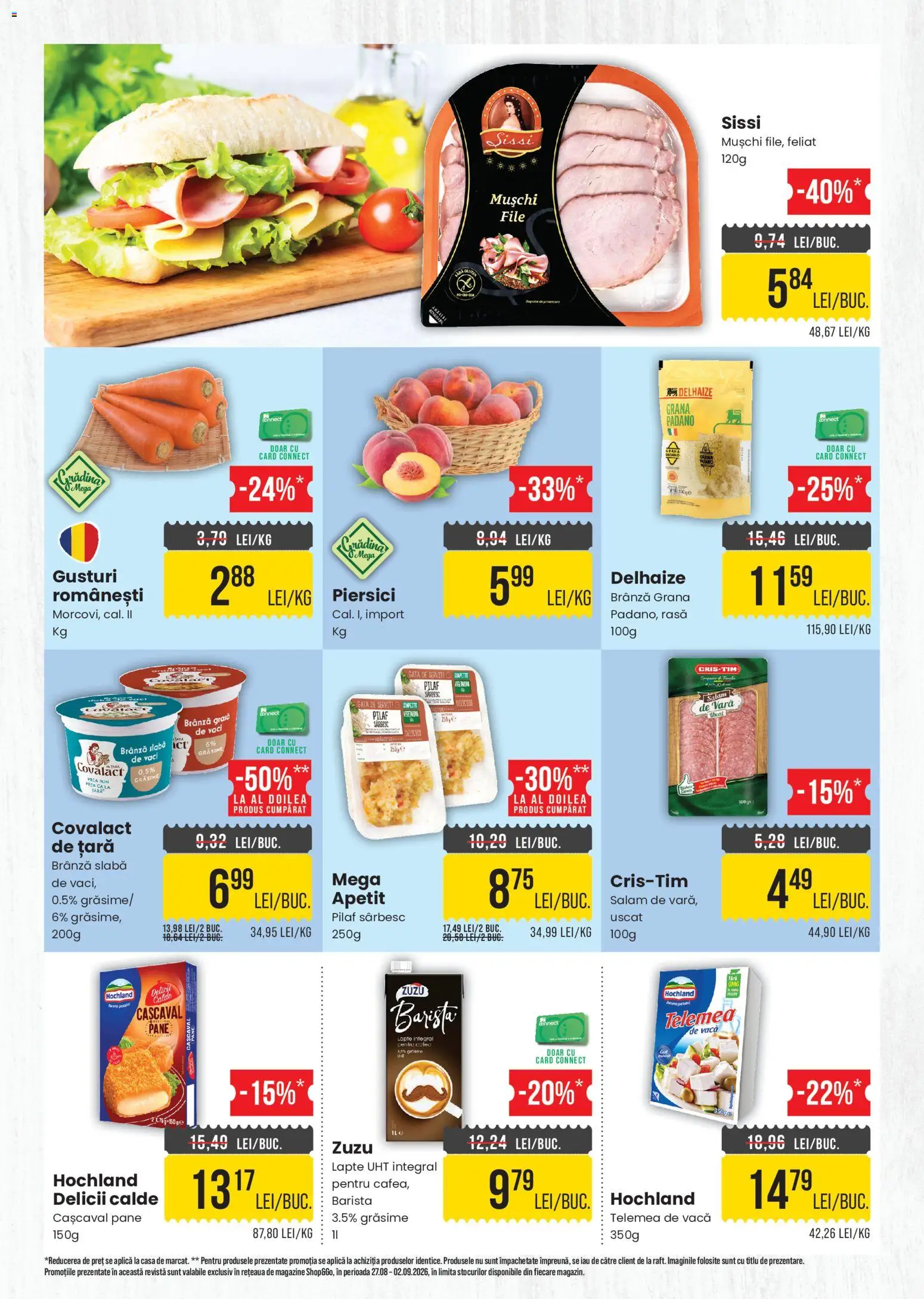 Noul catalog Mega Image – valabil de la 27.08.2026 | Pagină: 2 | Produse: Pară, Cașcaval, Salam, Piersici
