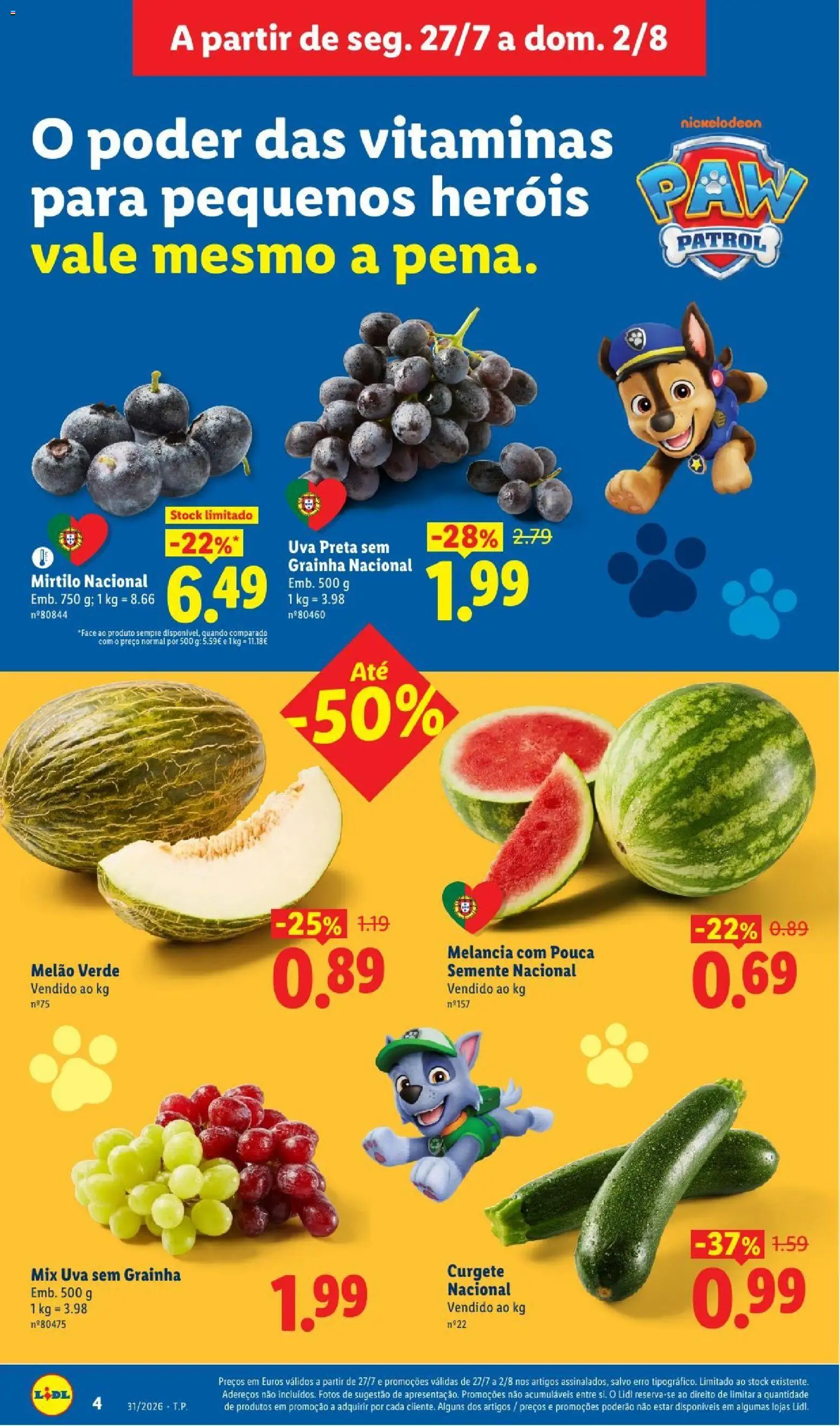 Lidl folheto │ válido de 27/07/2026 | Página: 4 | Produtos: Curgete, Melancia, Melão