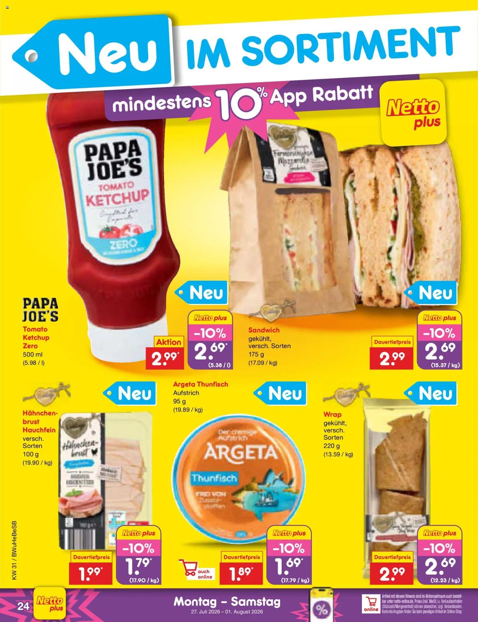 Netto Marken-Discount Prospekt – gültig ab 27.07.2026 | Seite: 38 | Produkte: Hahnchen, Thunfisch, Ketchup