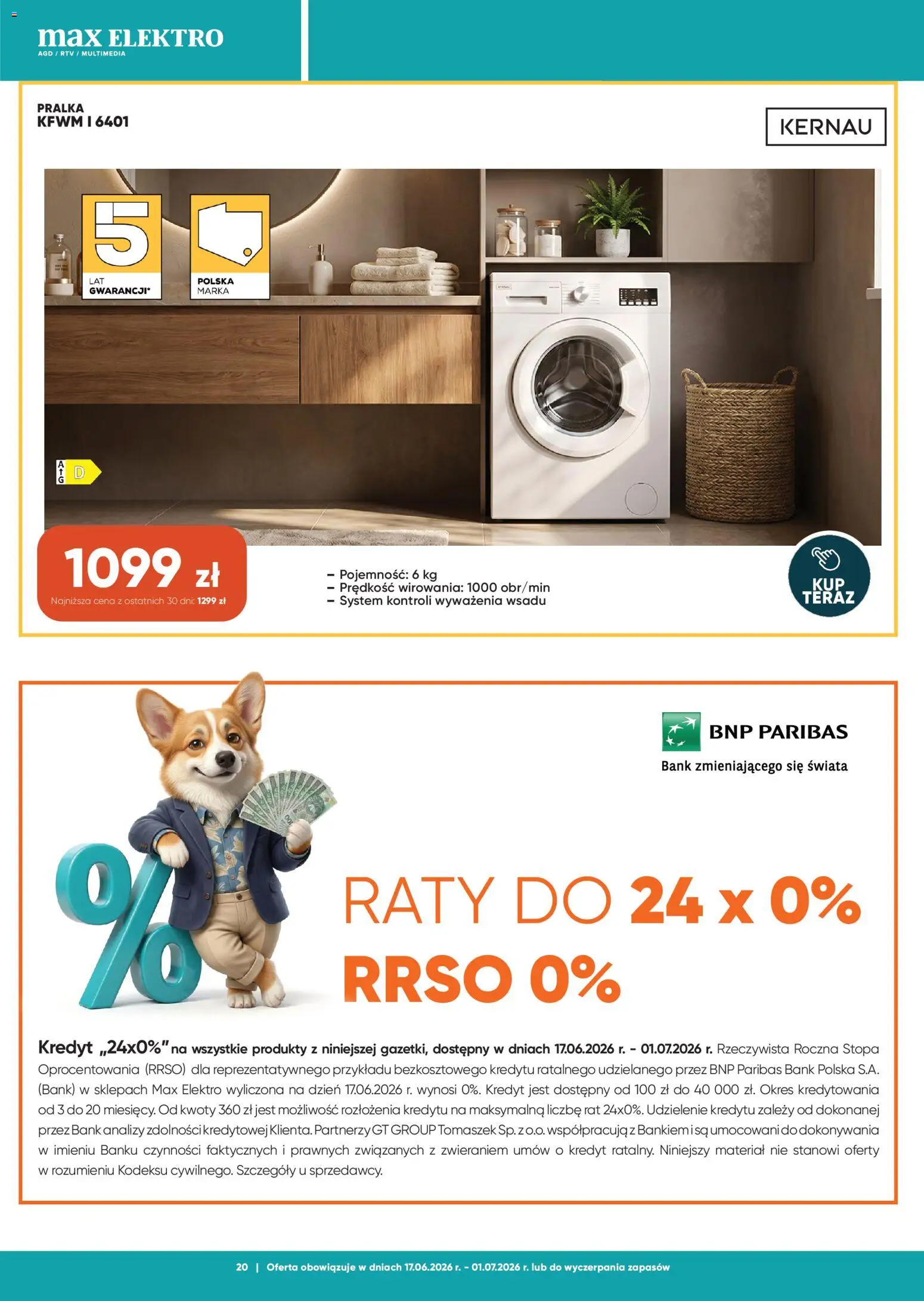 Max elektro gazetka od 17.06.2026 | Strona: 20 | Produkty: Pralka